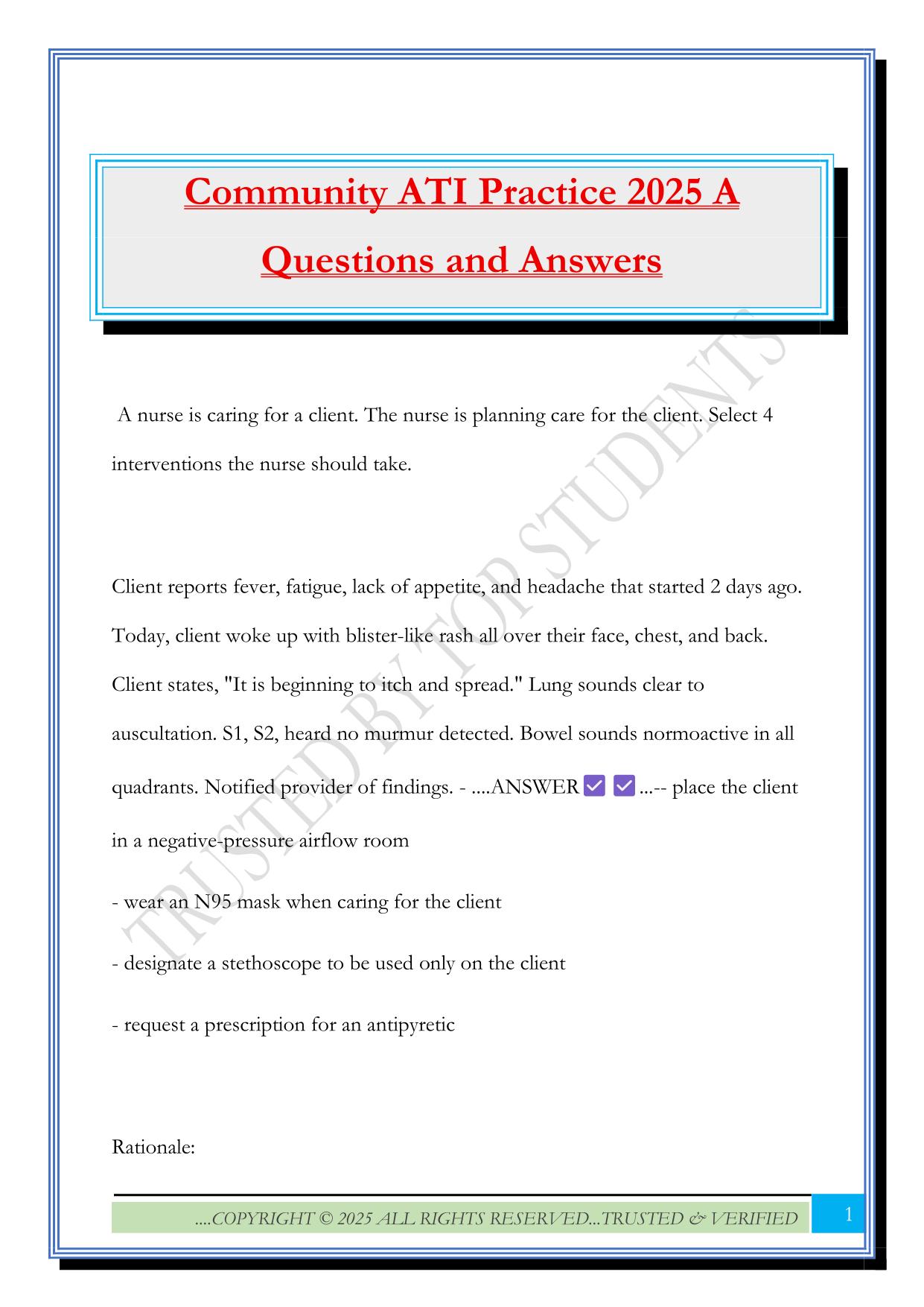 Community ATI Practice 2025 A Questions and Answers