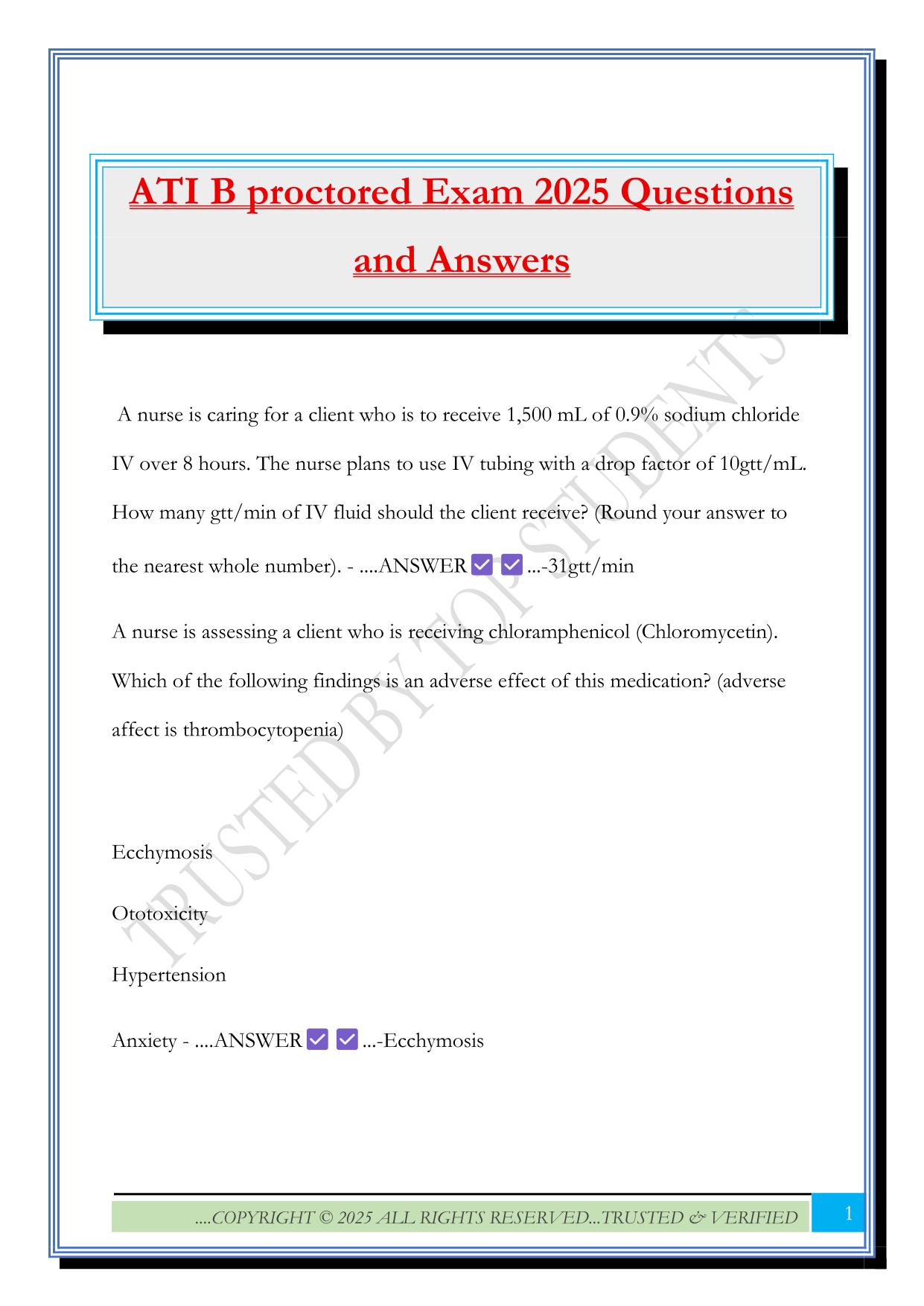 ATI B proctored Exam 2025 Questions and Answers