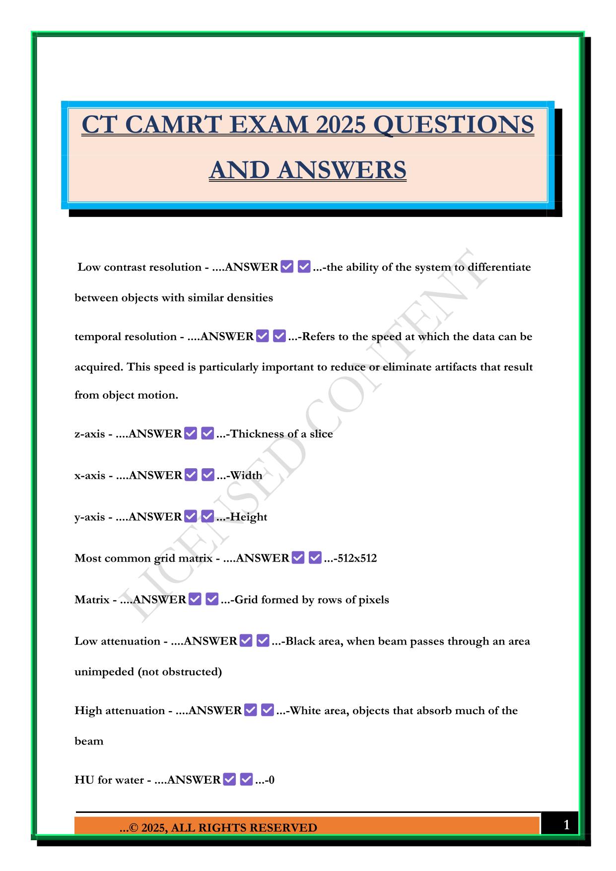 CT CAMRT EXAM 2025 QUESTIONS AND ANSWERS