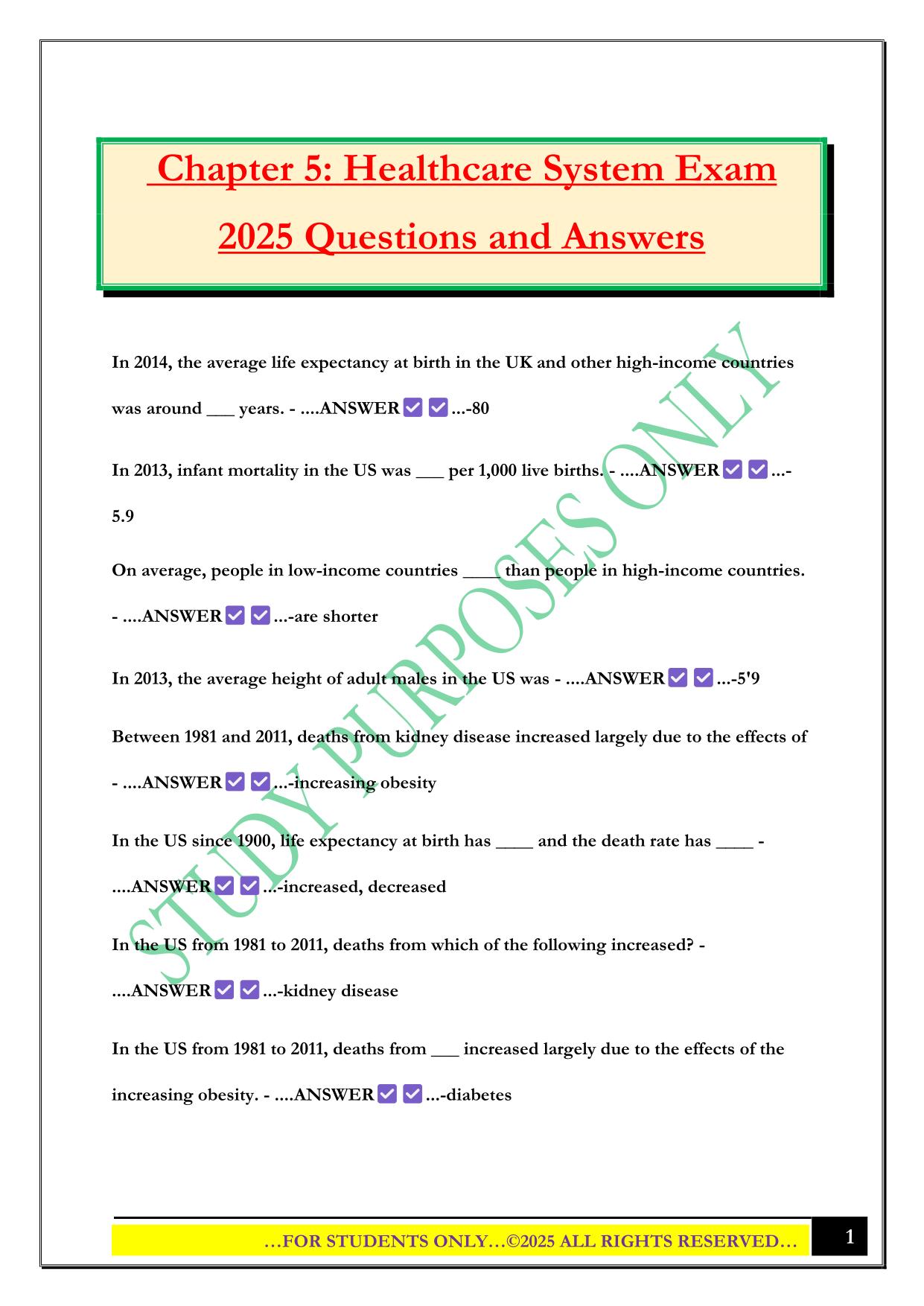 Chapter 5: Healthcare System Exam 2025 Questions and Answers