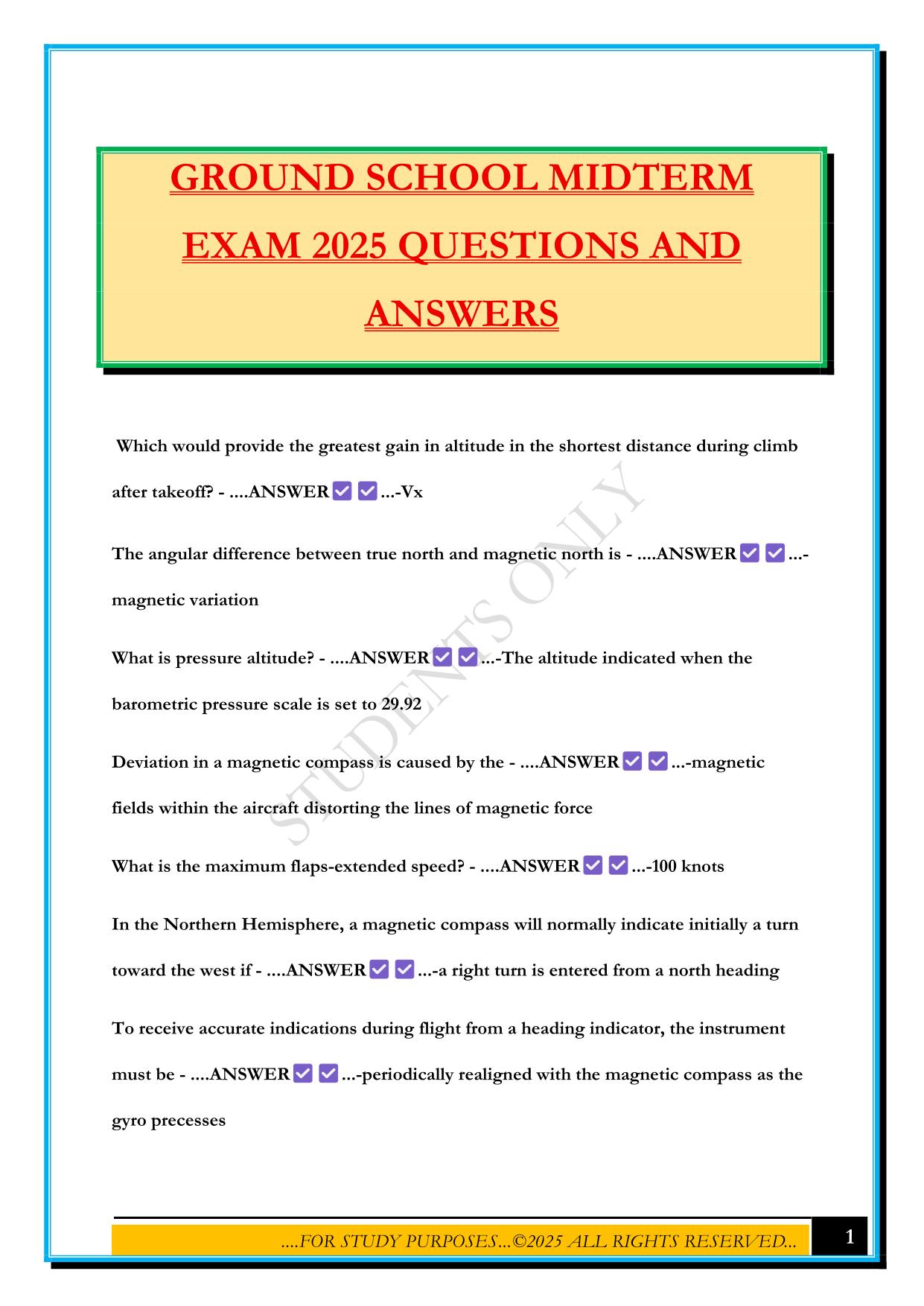 GROUND SCHOOL MIDTERM EXAM 2025 QUESTIONS AND ANSWERS