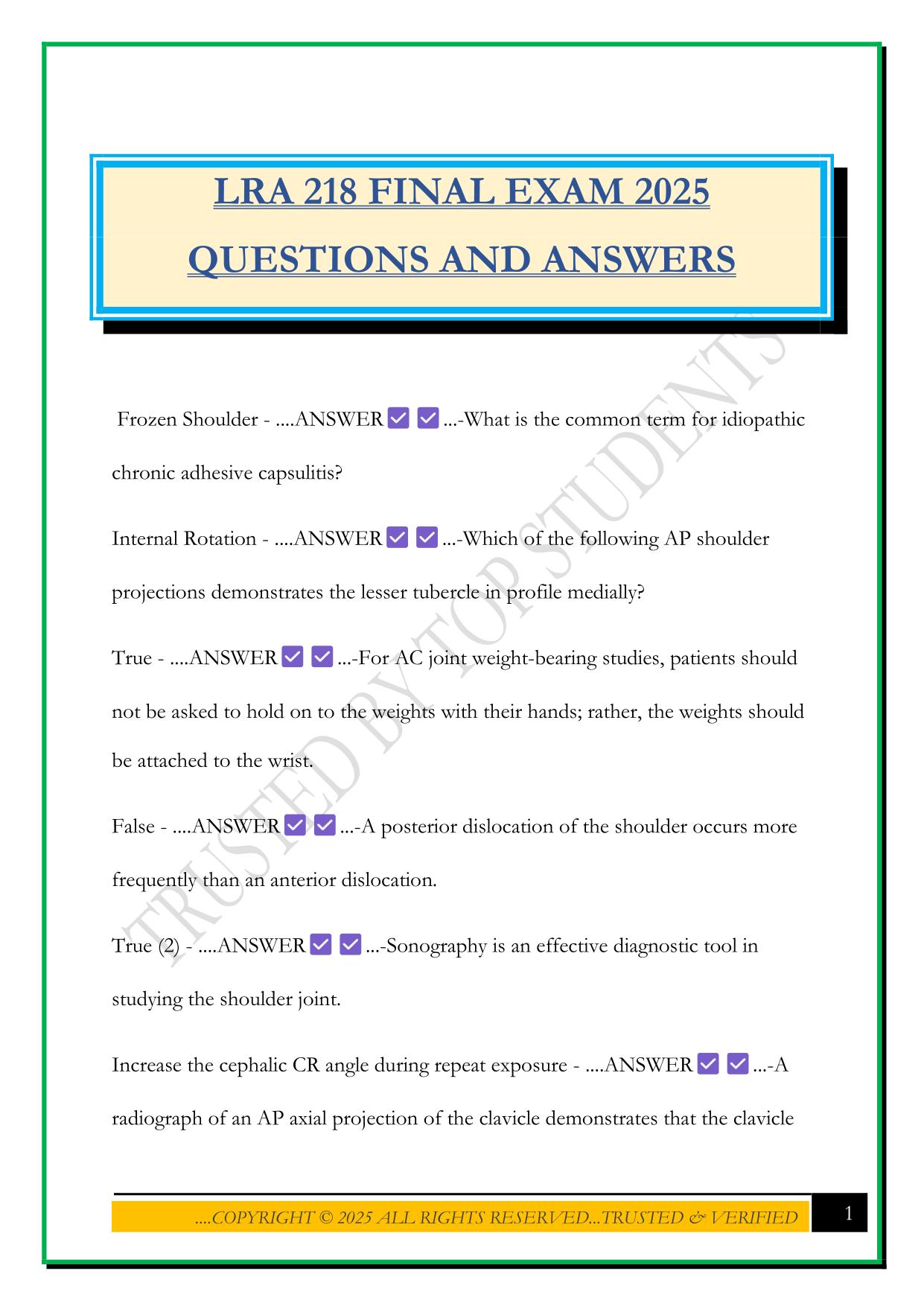 LRA 218 FINAL EXAM 2025 QUESTIONS AND ANSWERS