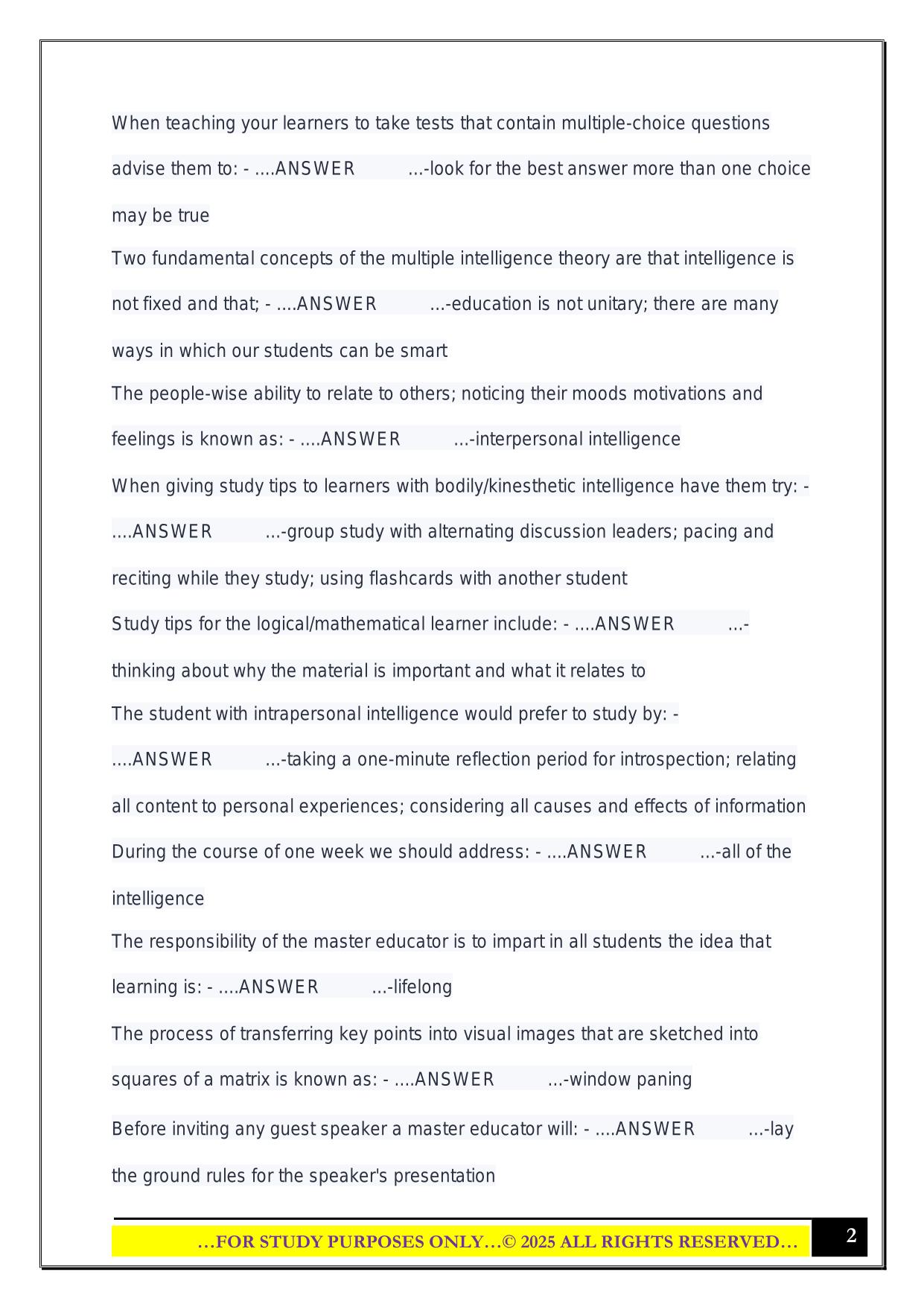 Master Educator Final Review, Master Educator Final Review 2025 Questions and Answers