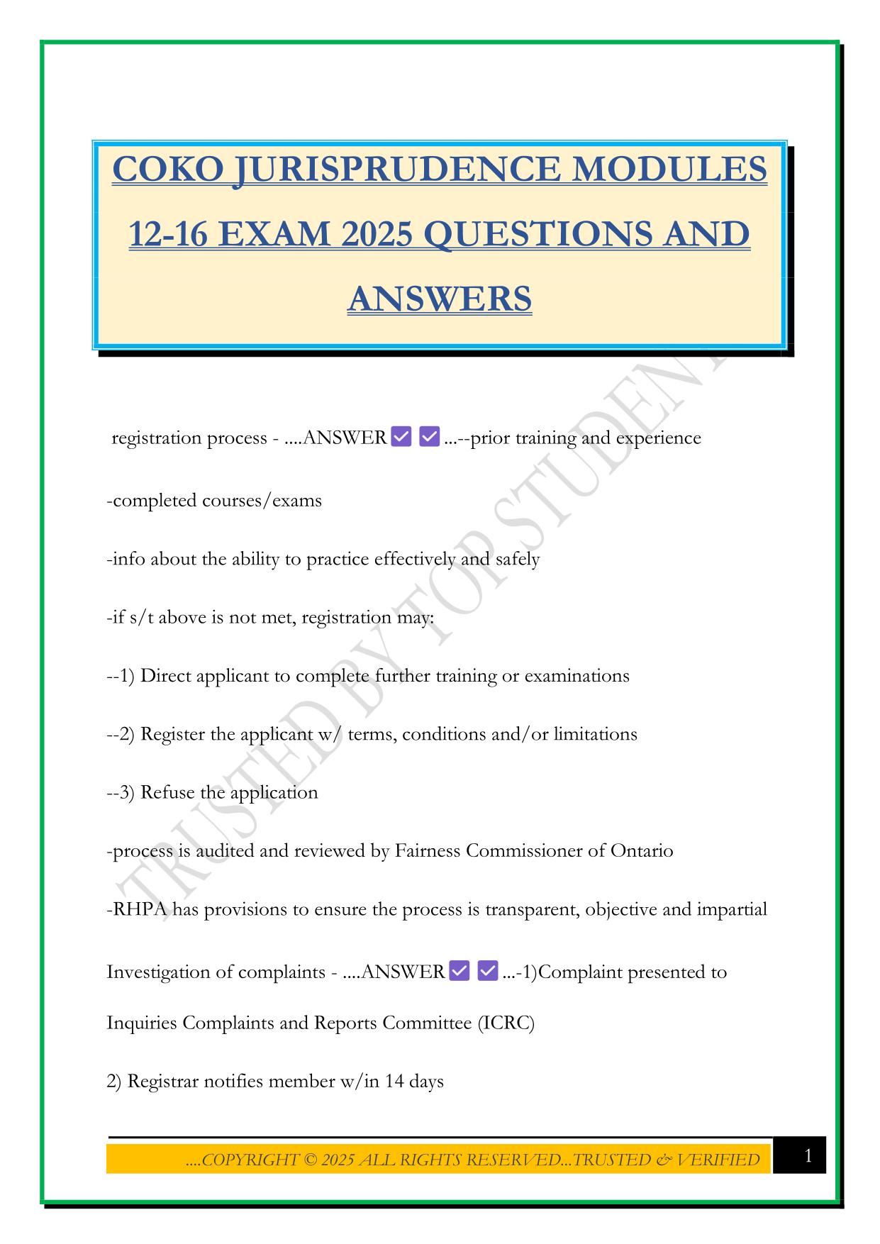 COKO JURISPRUDENCE MODULES 12-16 EXAM 2025 QUESTIONS AND ANSWERS
