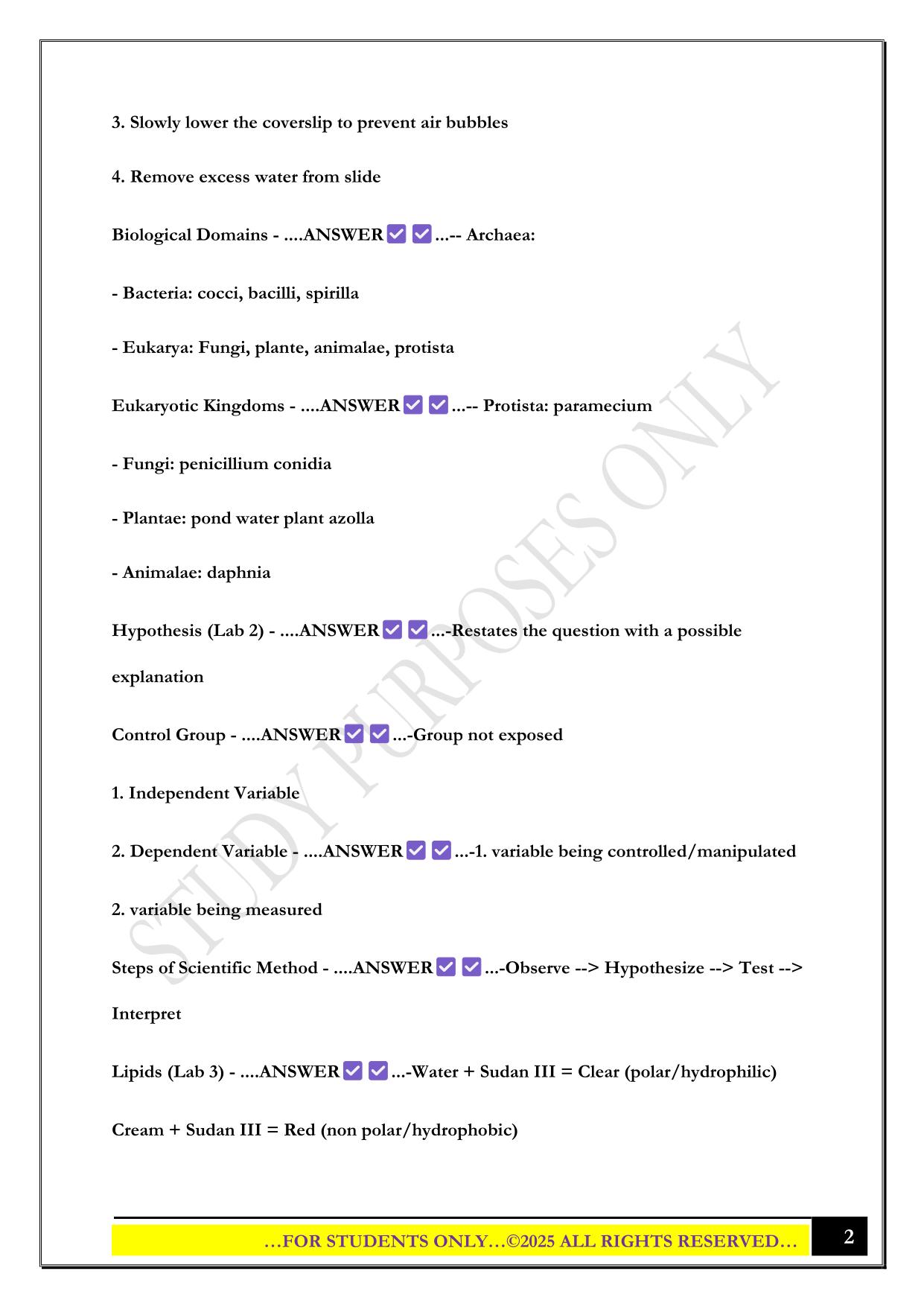 Bio 100 Lab Exam 1 2025 Questions and Answers