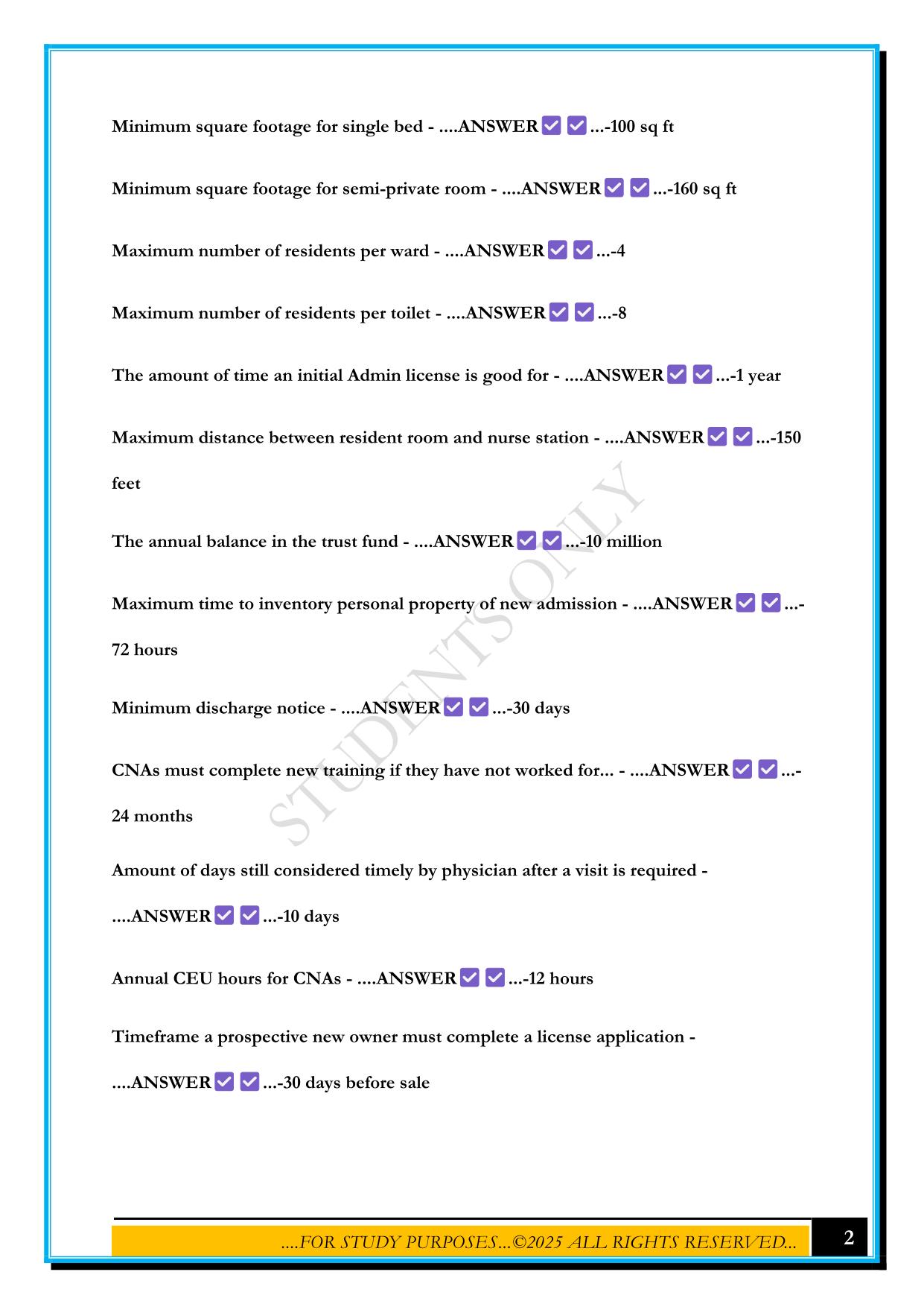 TEXAS NURSING HOME ADMINISTRATOR EXAM 2025 QUESTIONS AND ANSWERS
