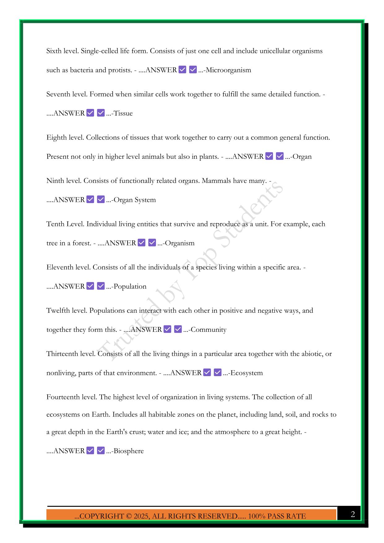 WGU C190 INTRO TO BIOLOGY EXAM 2025 QUESTIONS AND ANSWERS