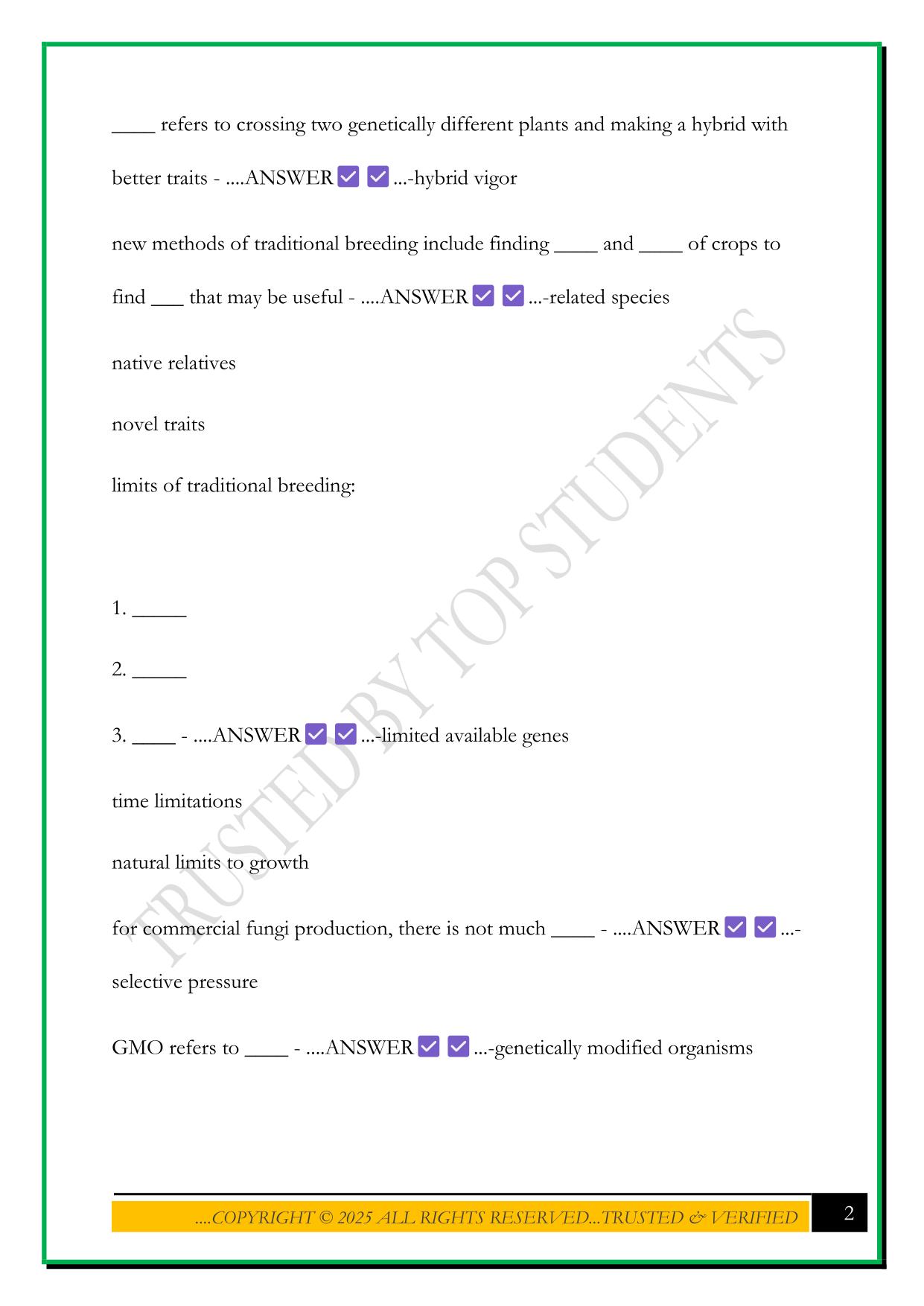 BESC 204 - GENETICALLY MODIFIED FUNGI EXAM 2025 QUESTIONS AND ANSWERS