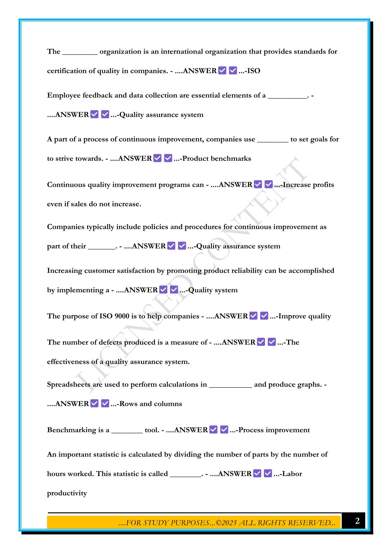 QUALITY SYSTEMS MSSC MHS FL MANUFACTURING EXAM 2025 QUESTIONS AND ANSWERS
