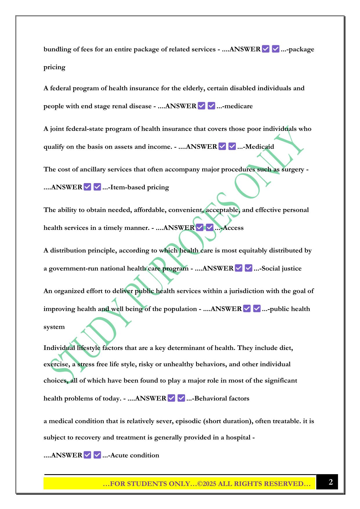 Healthcare delivery systems, regulations and compliance Exam 2025 Questions and Answers