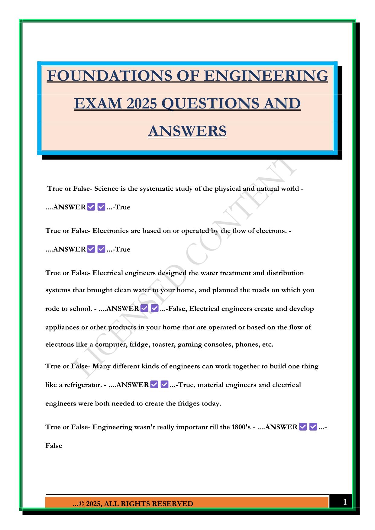 FUNDAMENTALS OF ENGINEERING (FUNDIES) FINAL EXAM 2025 QUESTIONS AND ANSWERS