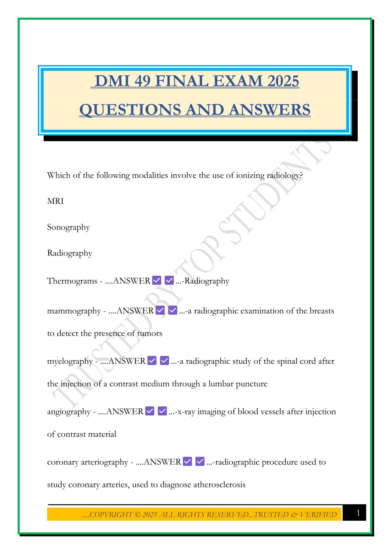 DMI 49 FINAL EXAM 2025 QUESTIONS AND ANSWERS