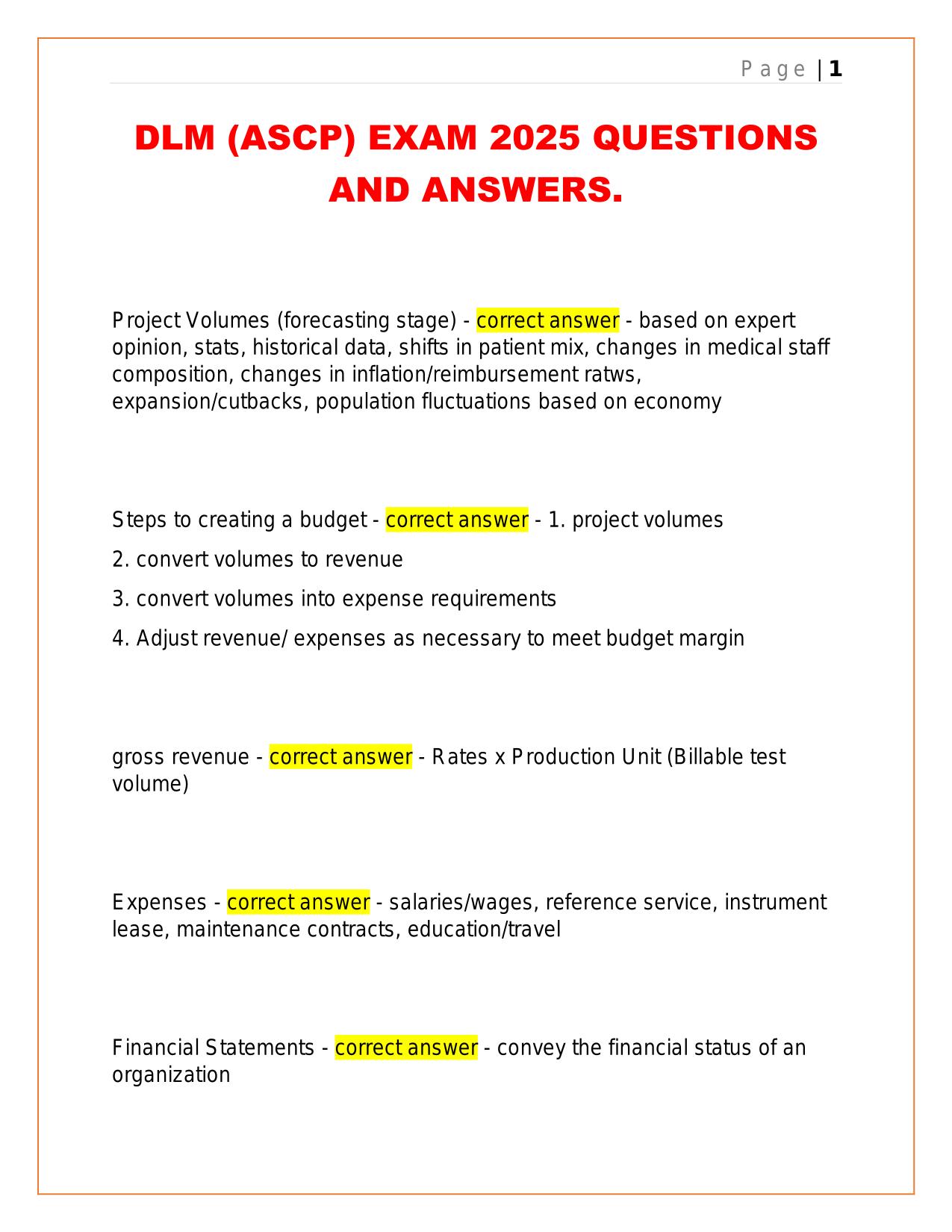 DLM (ASCP) EXAM 2025 QUESTIONS AND ANSWERS.