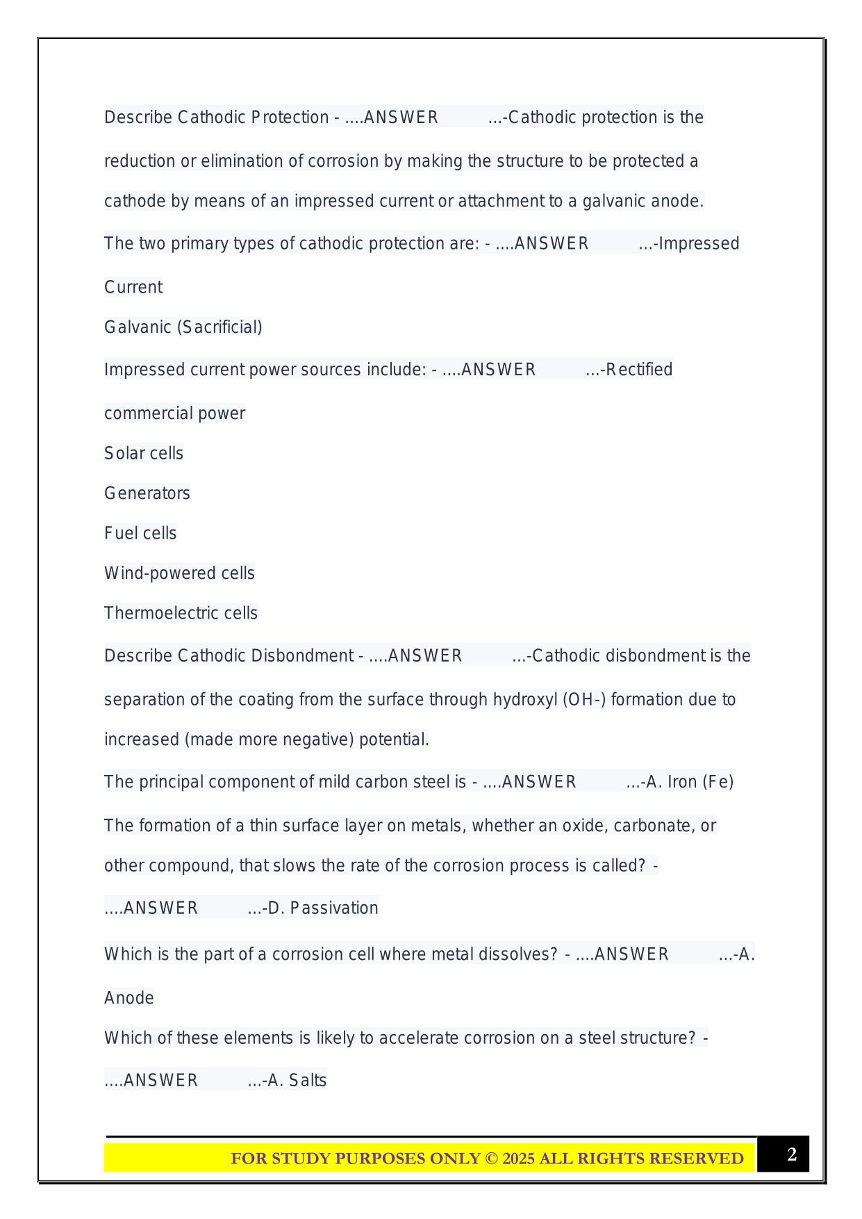 NACE CIP Level 2 Theory/Practical Exam 2025 Questions and Answers