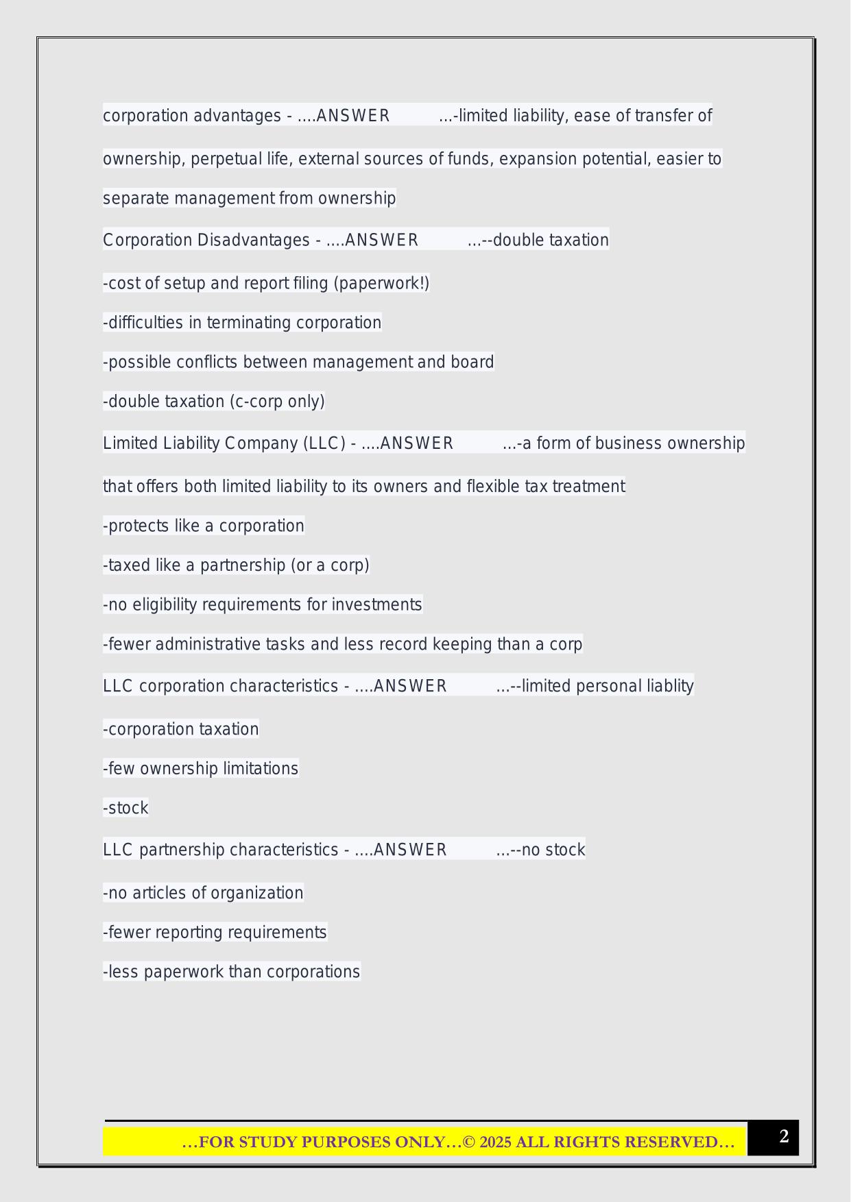 IUPUI BUS X100 Exam 2 2025 Questions and Answers