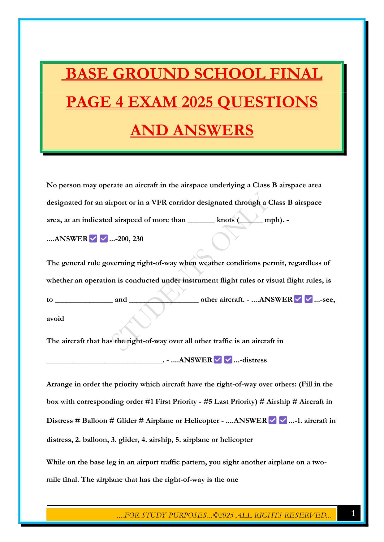 BASE GROUND SCHOOL FINAL PAGE 4 EXAM 2025 QUESTIONS AND ANSWERS