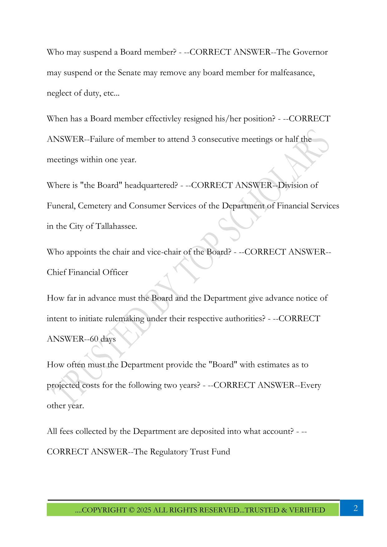 Florida Funeral Rules and Laws Exam 2025 Questions and Answers