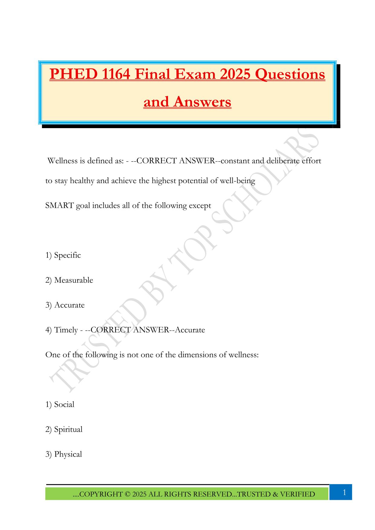 PHED 1164 Final Exam 2025 Questions and Answers