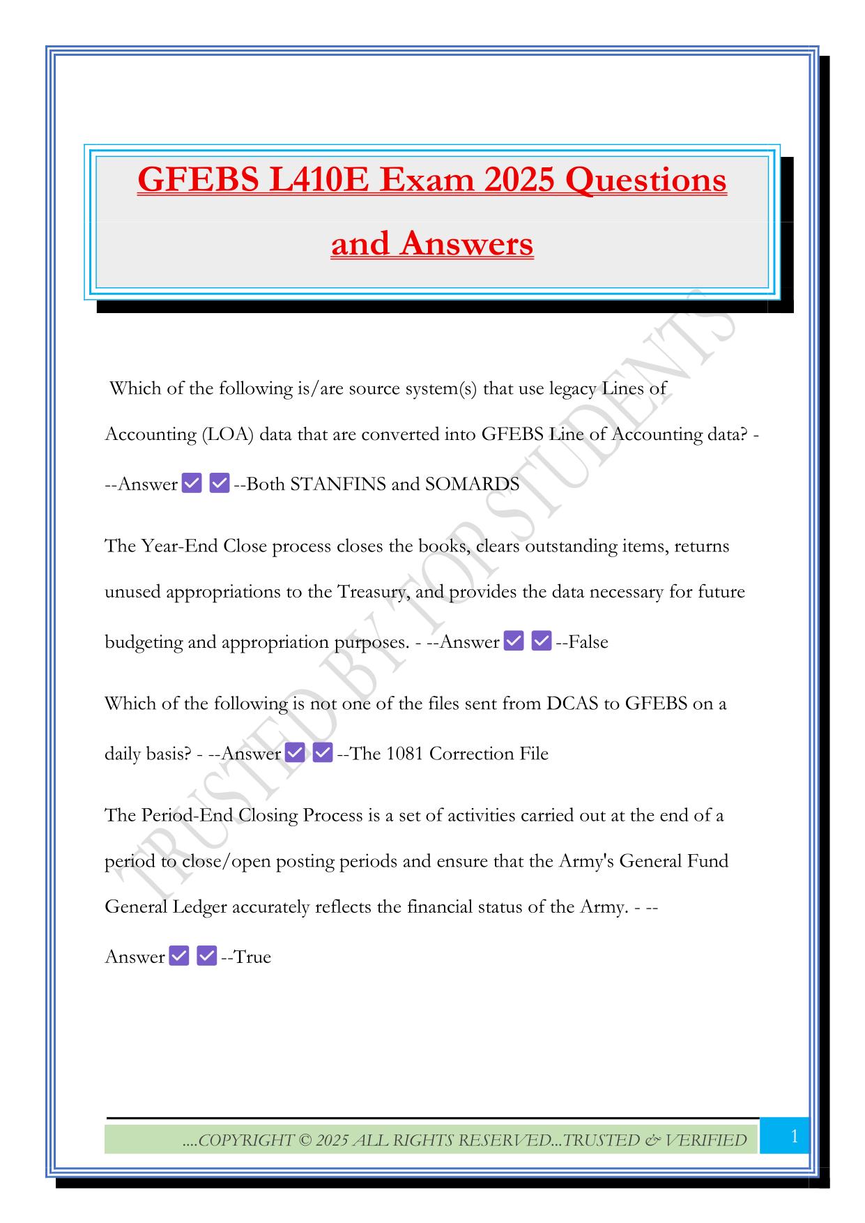 GFEBS L410E Exam 2025 Questions and Answers