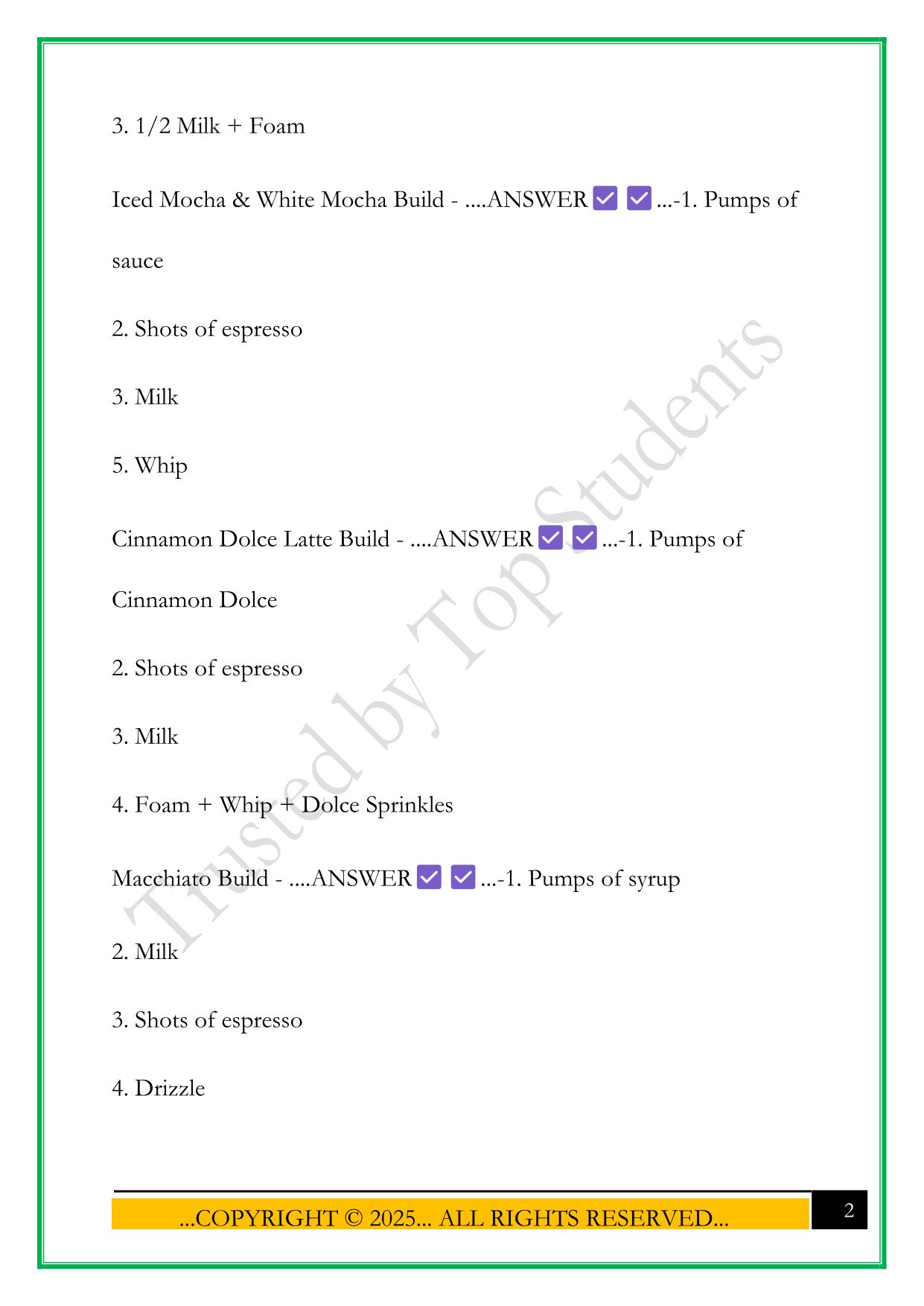 STARBUCKS BARISTA BASICS EXAM 2025 QUESTIONS AND ANSWERS