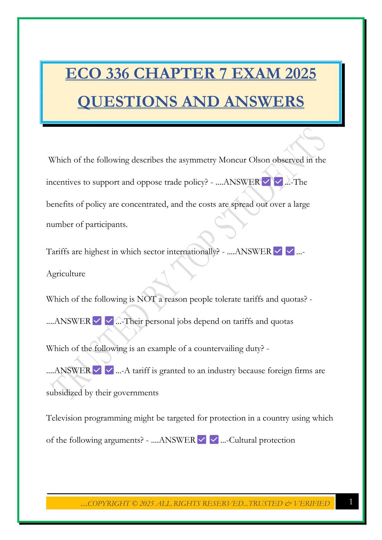 ECO 336 CHAPTER 7 EXAM 2025 QUESTIONS AND ANSWERS