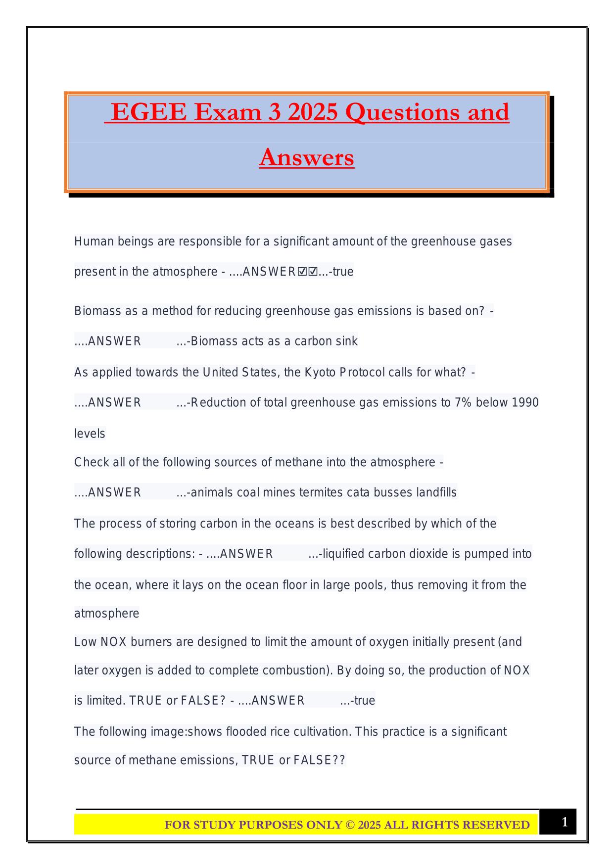 EGEE Exam 3 2025 Questions and Answers