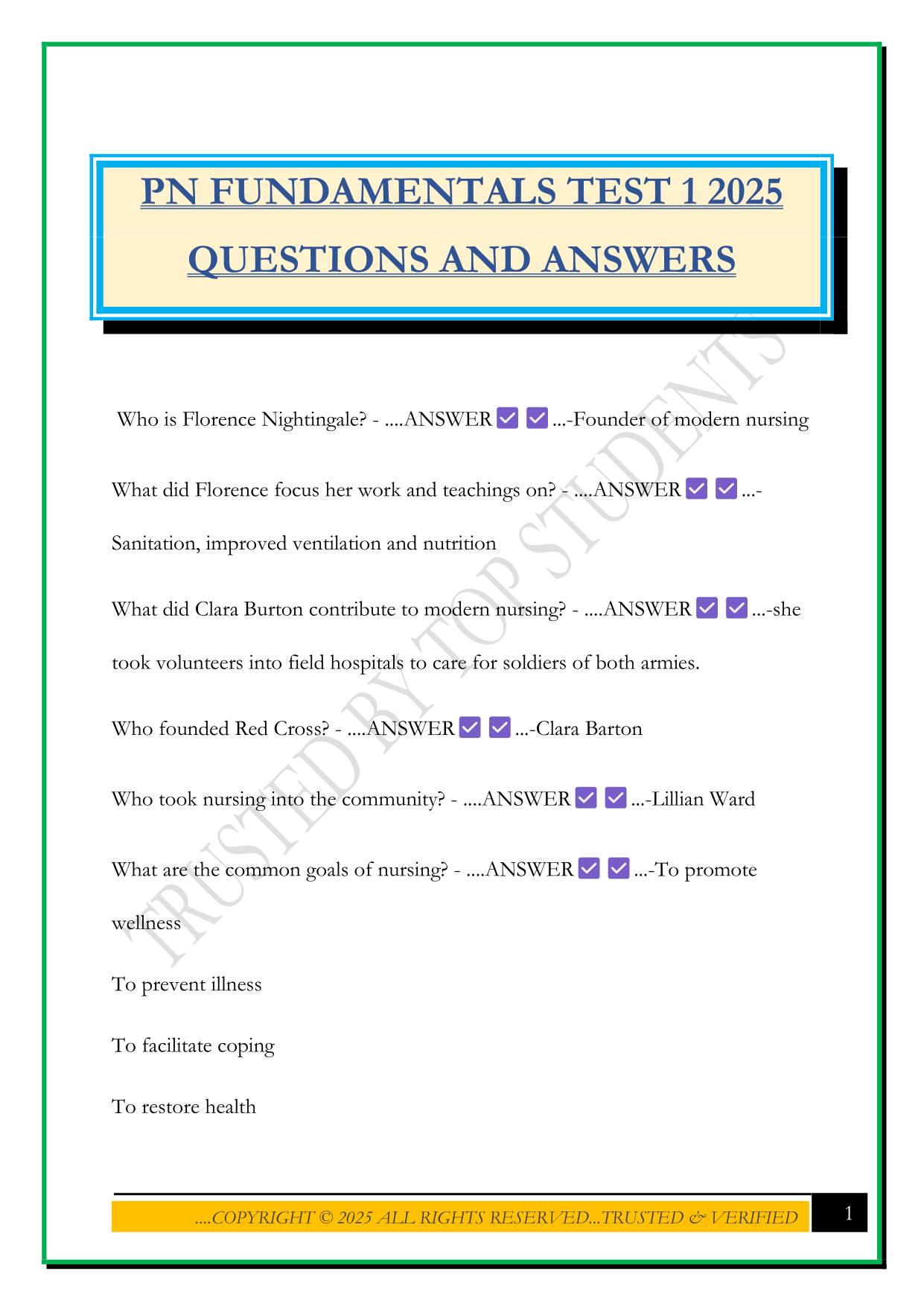 PN FUNDAMENTALS TEST 1 2025 QUESTIONS AND ANSWERS