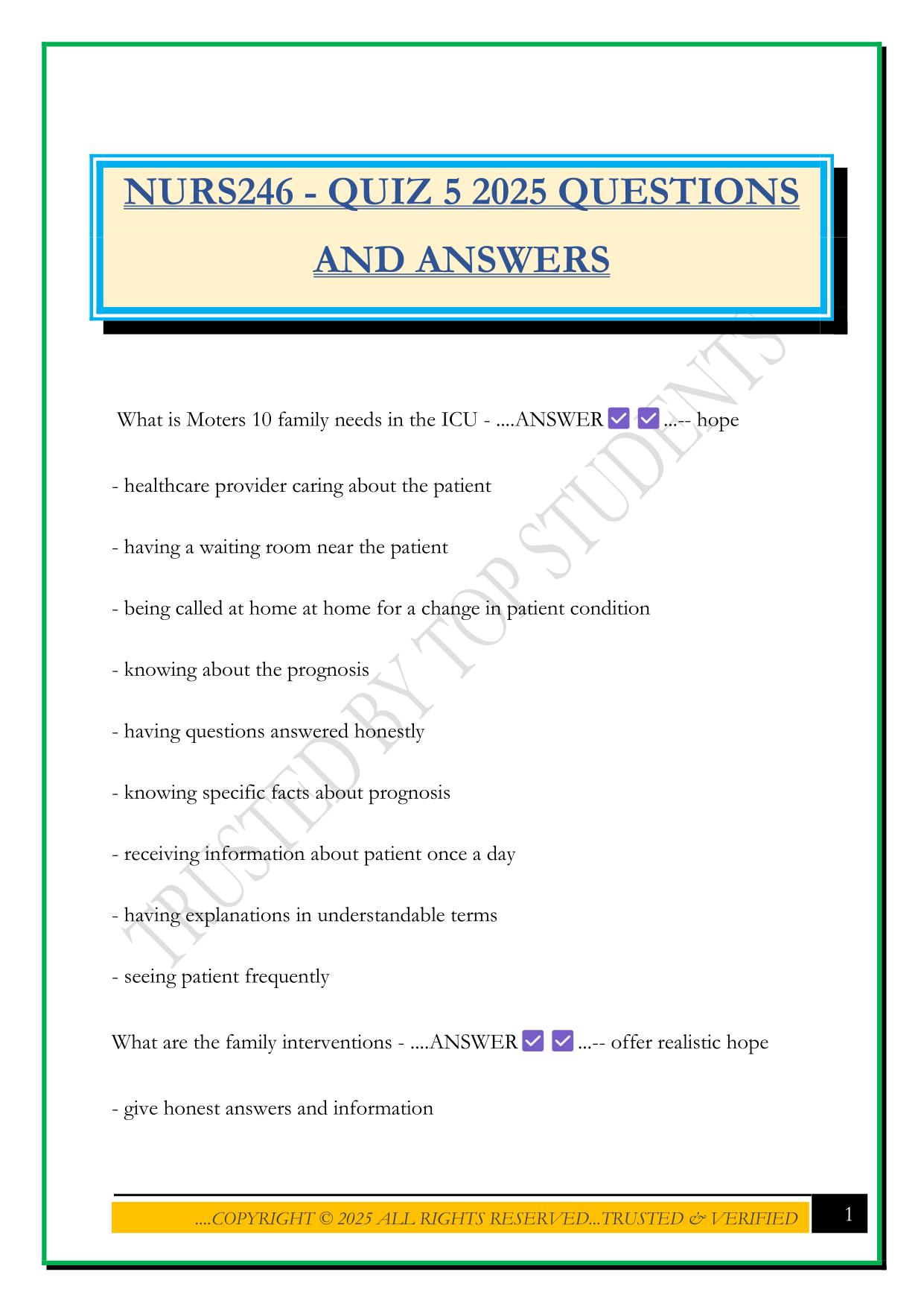 NURS246 - QUIZ 5 2025 QUESTIONS AND ANSWERS