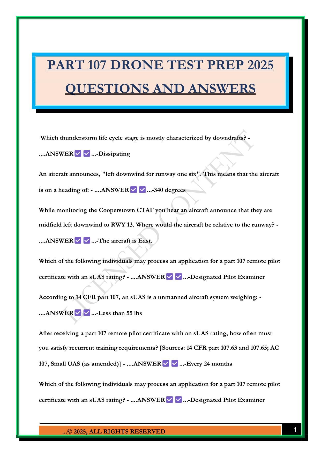 PART 107 DRONE TEST PREP 2025 QUESTIONS AND ANSWERS