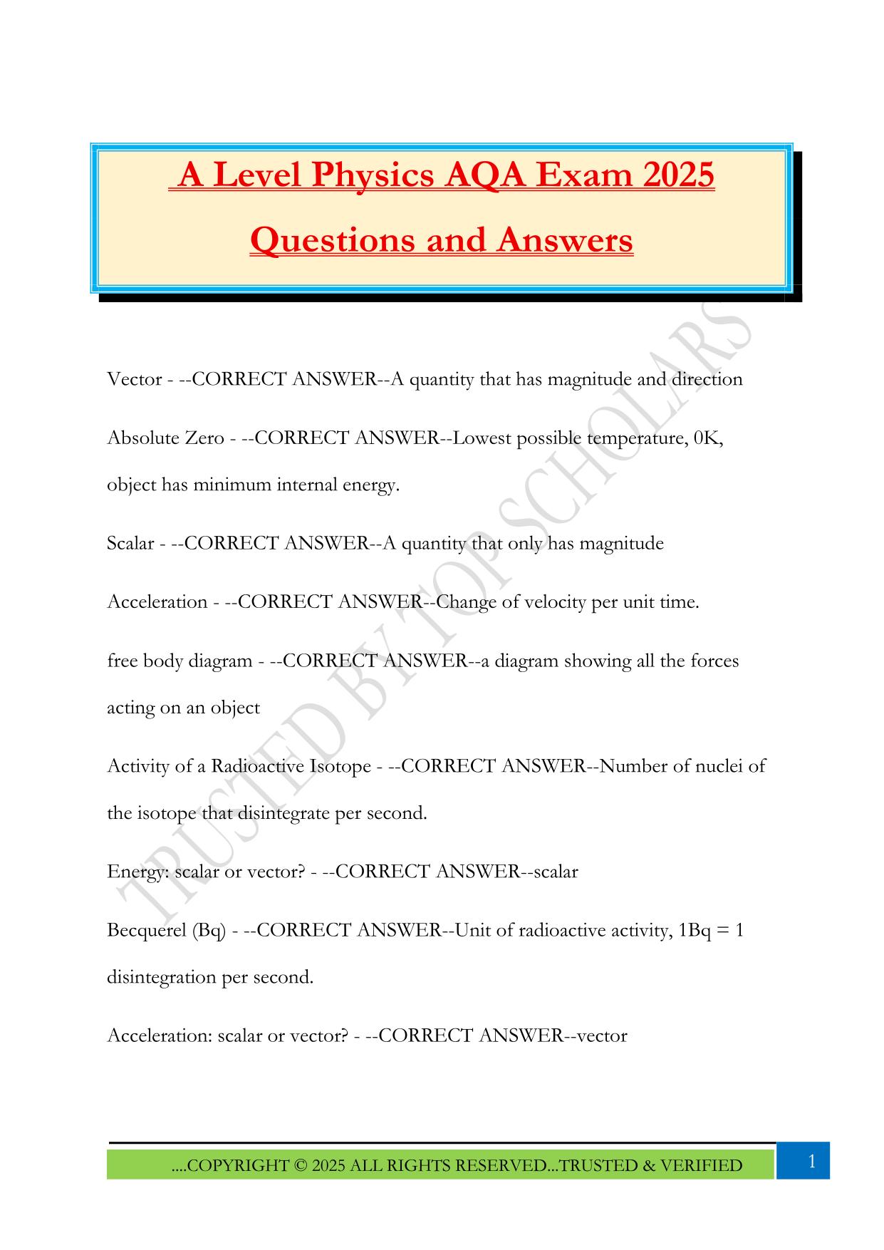 A Level Physics AQA Exam 2025 Questions and Answers