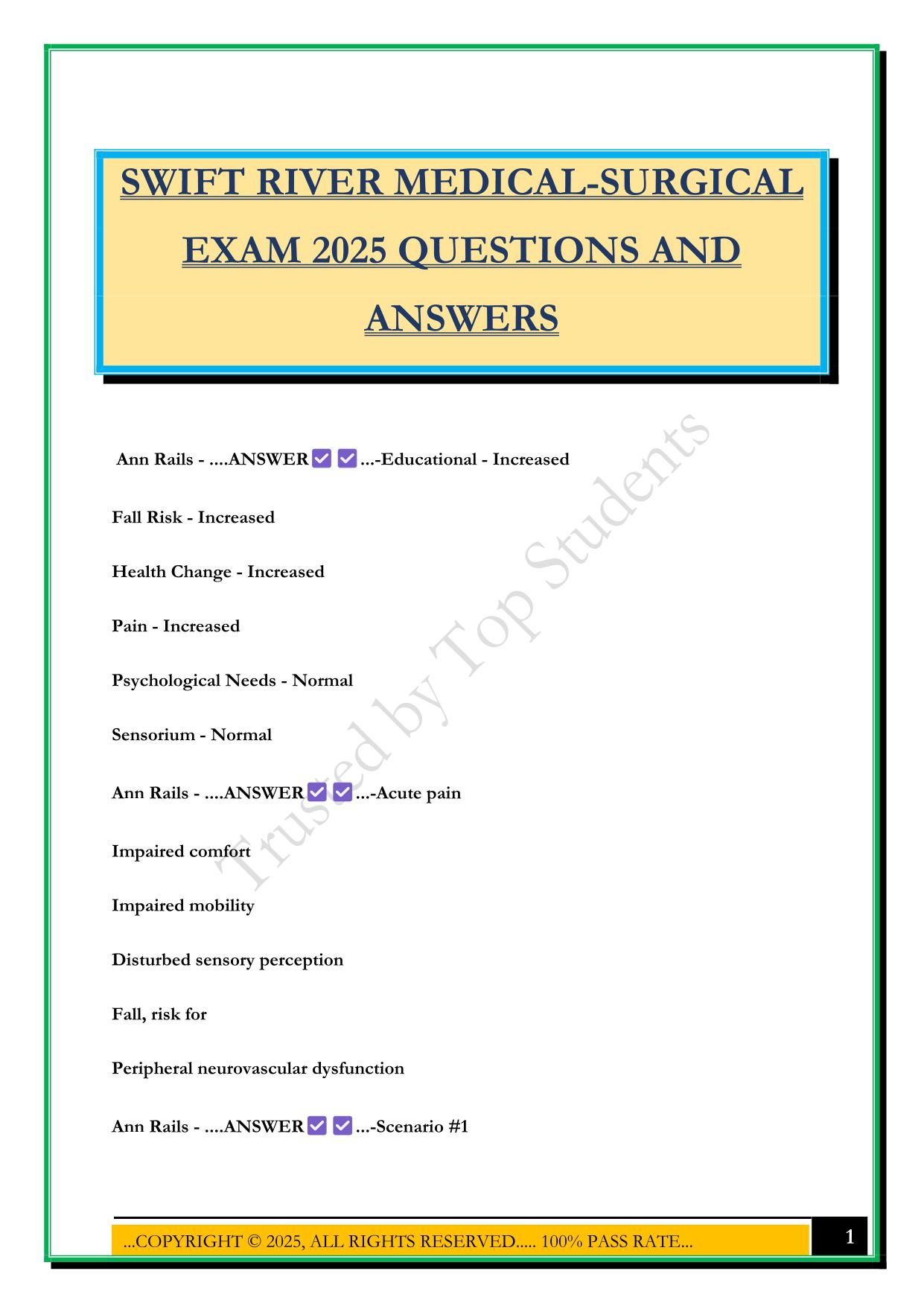 SWIFT RIVER MEDICAL-SURGICAL EXAM 2025 QUESTIONS AND ANSWERS