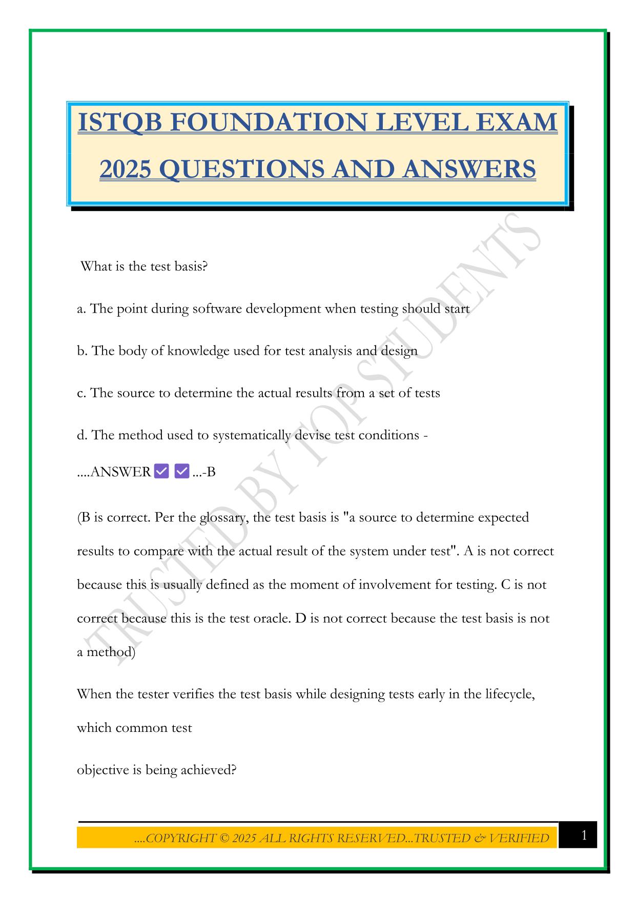 ISTQB FOUNDATION LEVEL EXAM 2025 QUESTIONS AND ANSWERS