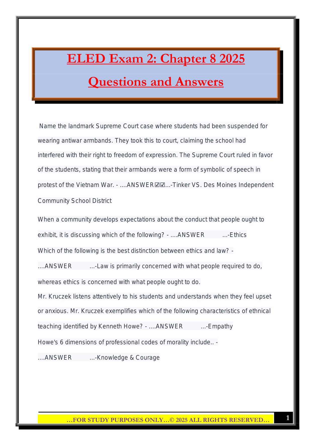 ELED Exam 2: Chapter 8 2025 Questions and Answers