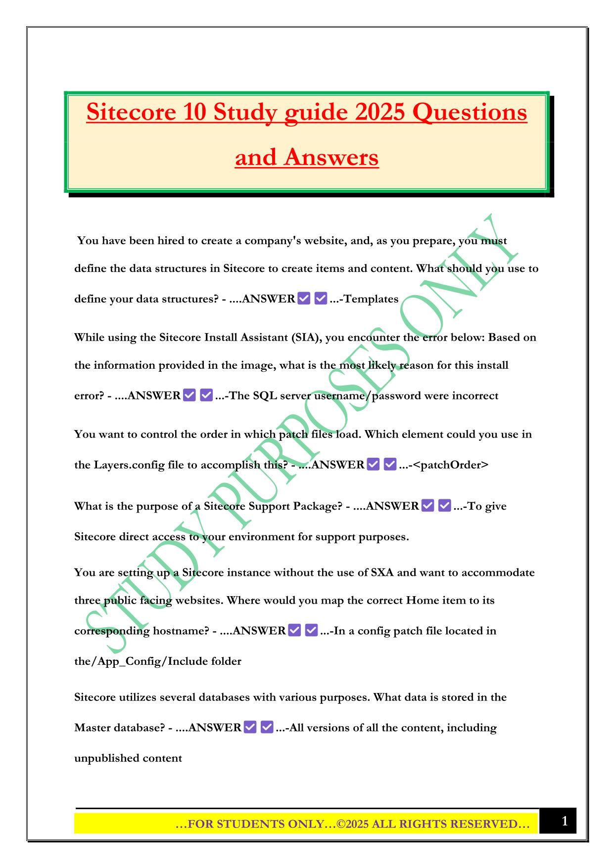Sitecore 10 Study guide 2025 Questions and Answers