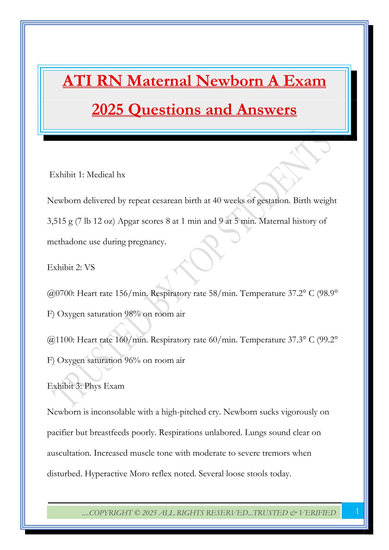 ATI RN Maternal Newborn A Exam 2025 Questions and Answers