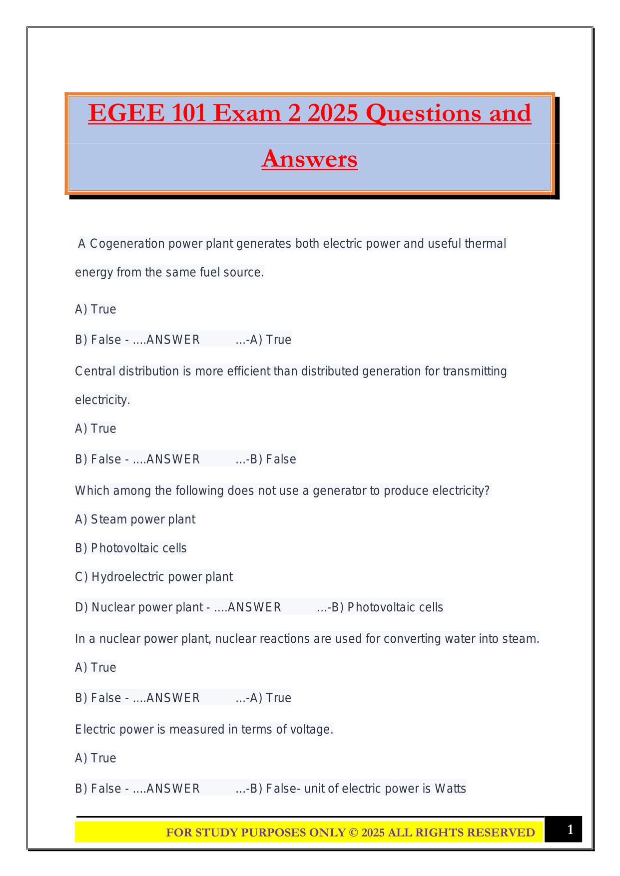 EGEE 101 Exam 2 2025 Questions and Answers