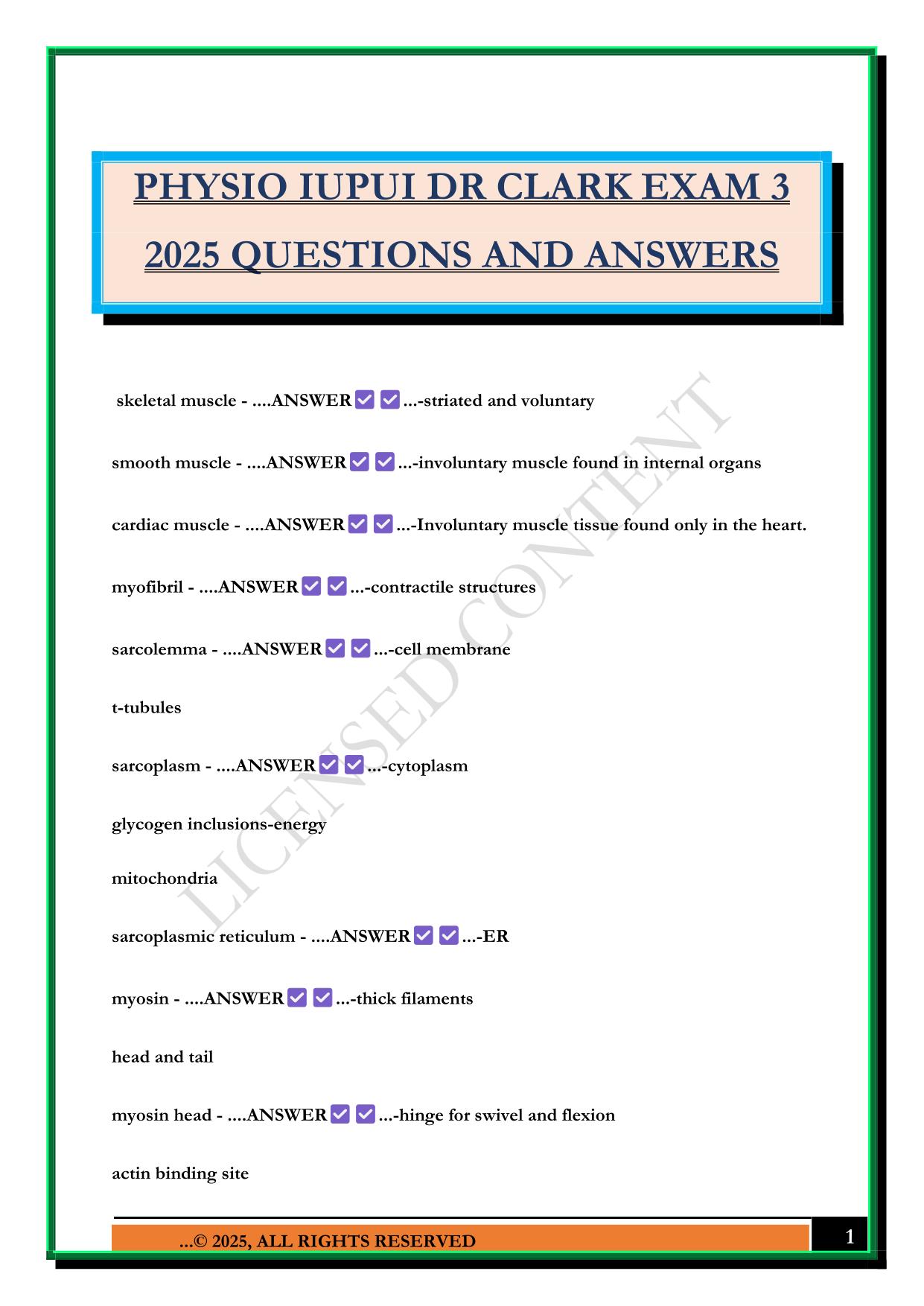 PHYSIO IUPUI DR CLARK EXAM 3 2025 QUESTIONS AND ANSWERS