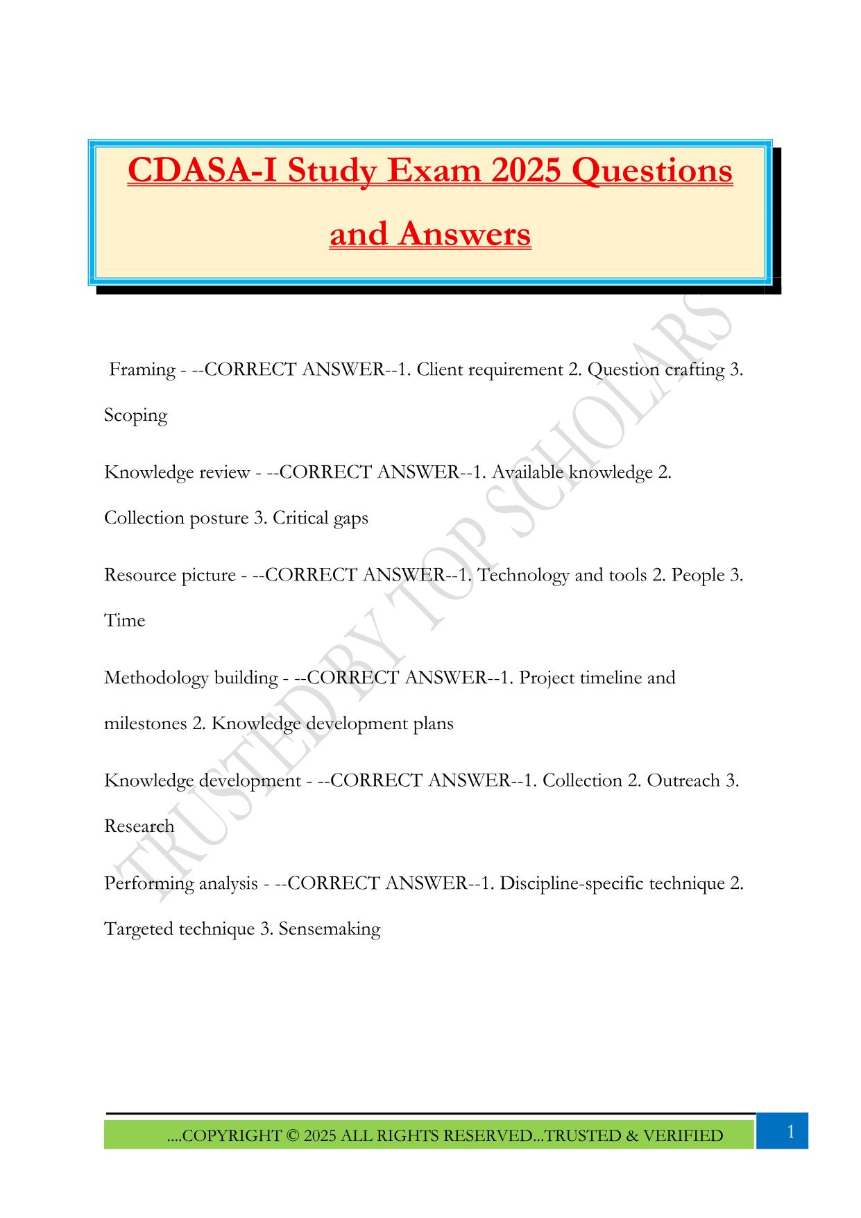 CDASA-I Study Exam 2025 Questions and Answers