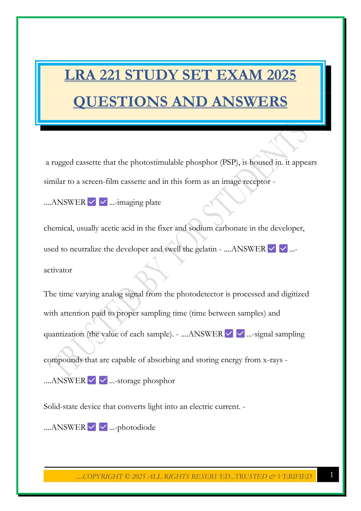 LRA 221 STUDY SET EXAM 2025 QUESTIONS AND ANSWERS