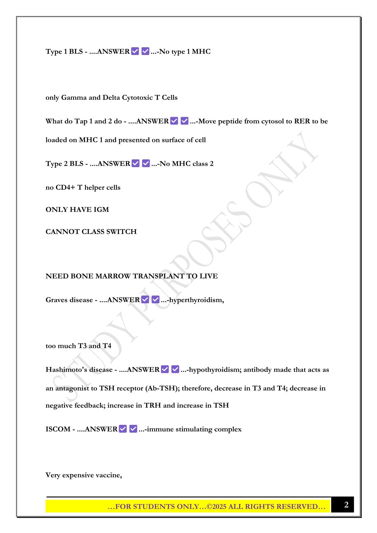 BIO 338 IUPUI Immunology Lecture Final Exam (4) 2025 Questions and Answers