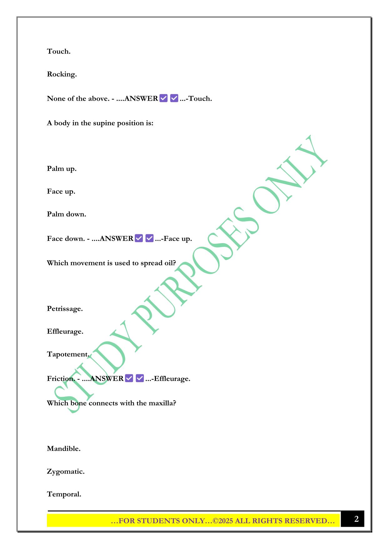Massage Therapy Practice Exam 2025 Questions and Answers