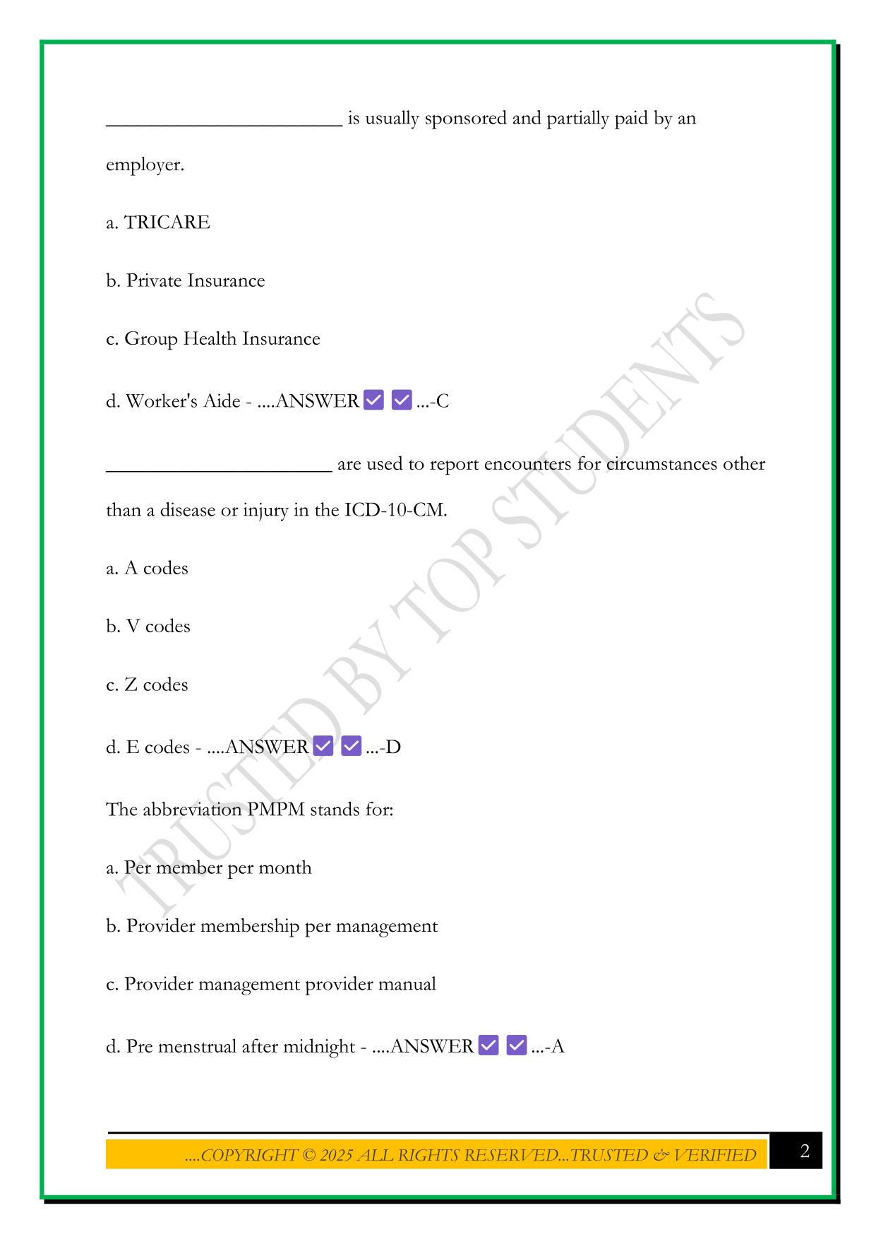 AMCA BILLING & CODING TEST 2025 QUESTIONS AND ANSWERS