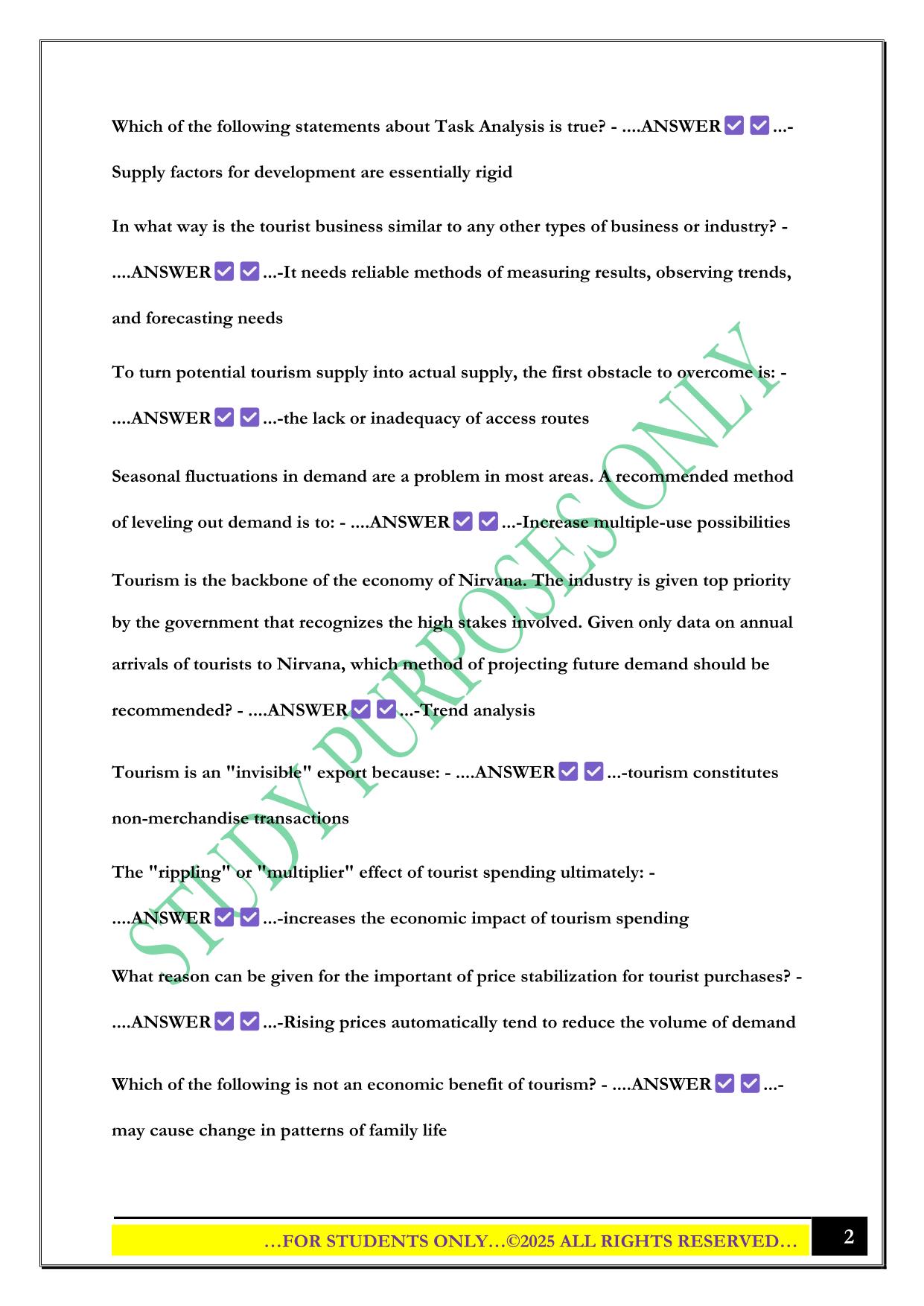 Travel & Tourism Exam #3 2025 Questions and Answers