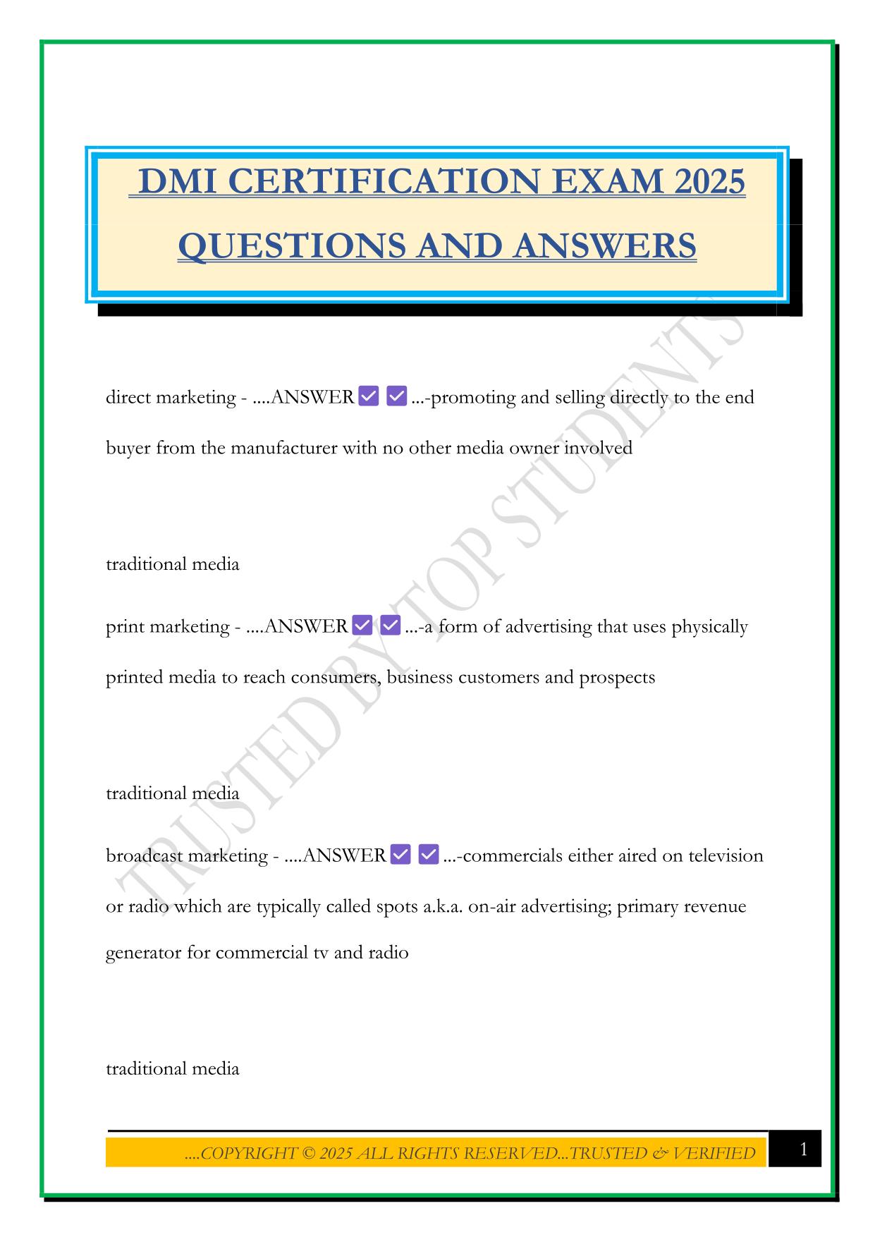 DMI Bundled Exams Questions and Answers 100% Pass|Updated and Verified