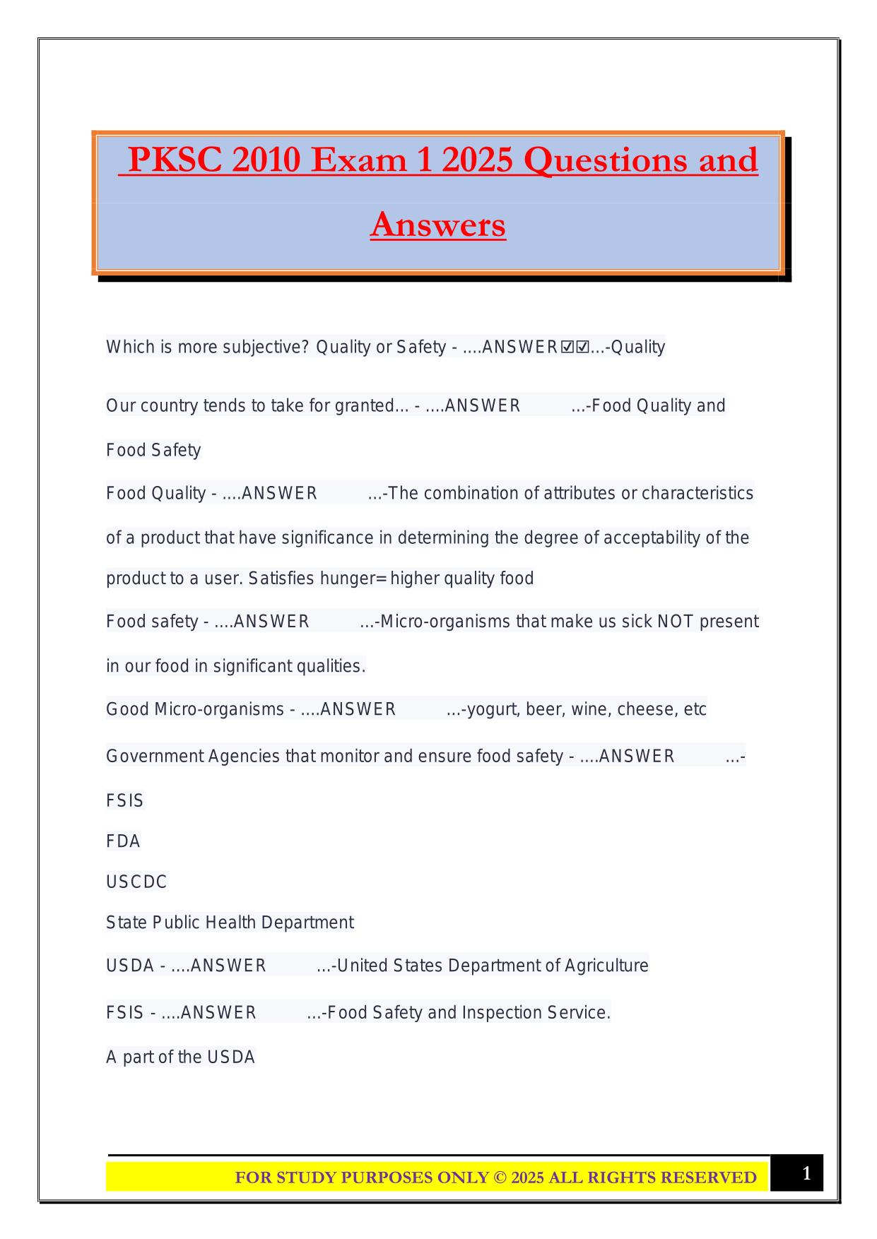 PKSC 2010 Exam 1 2025 Questions and Answers