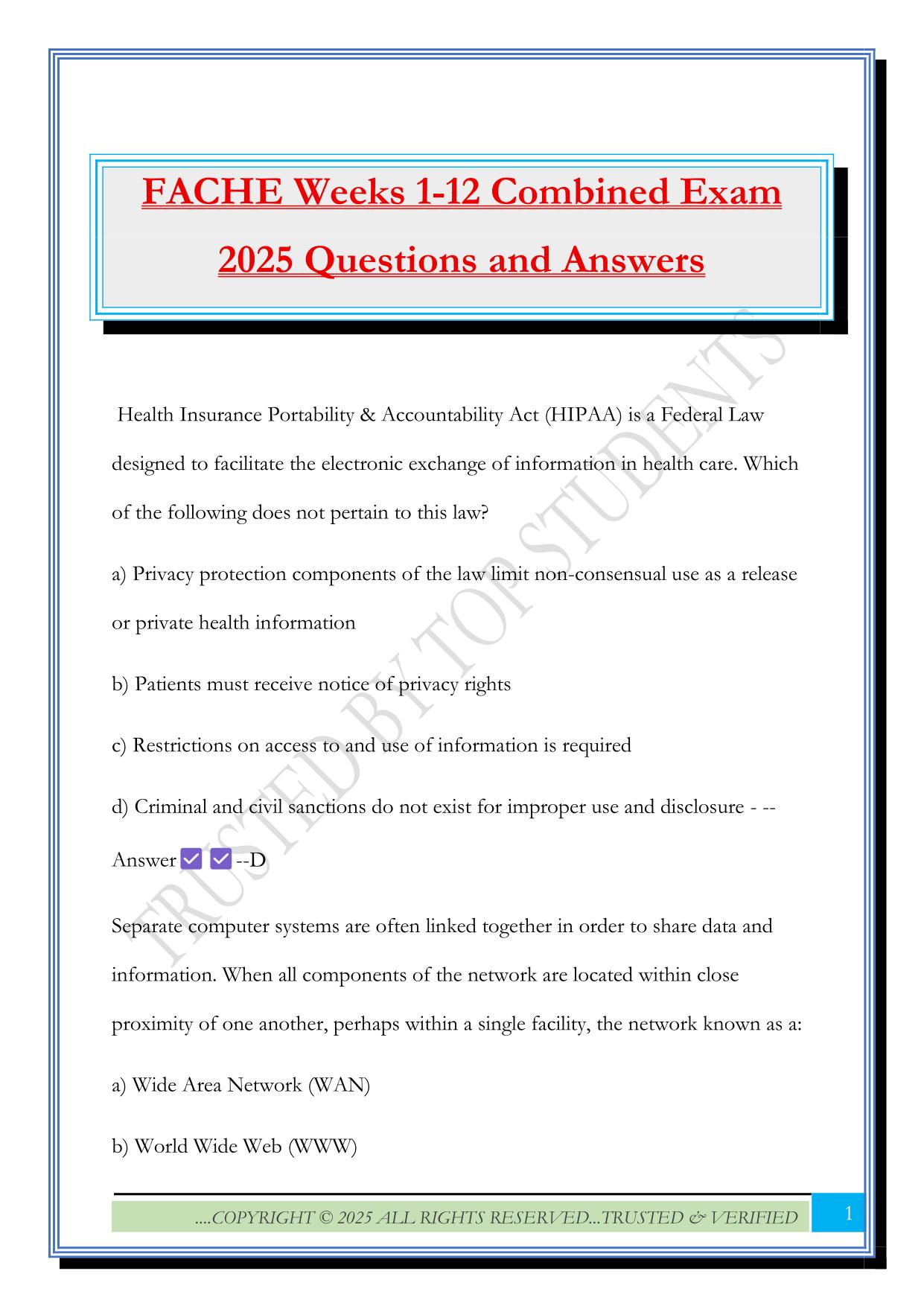 FACHE Weeks 1-12 Combined Exam 2025 Questions and Answers