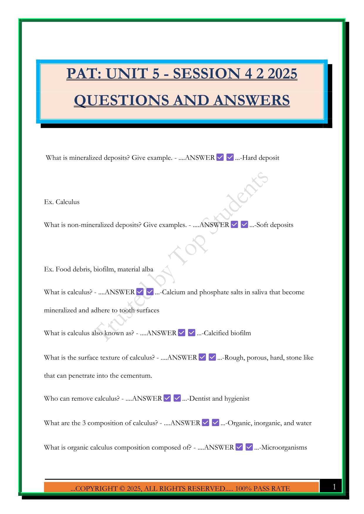 PAT: UNIT 5 - SESSION 4 2 2025 QUESTIONS AND ANSWERS