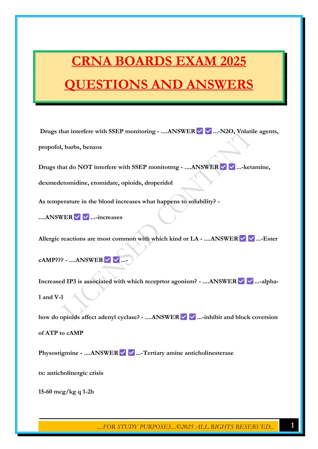 CRNA BOARDS EXAM 2025 QUESTIONS AND ANSWERS