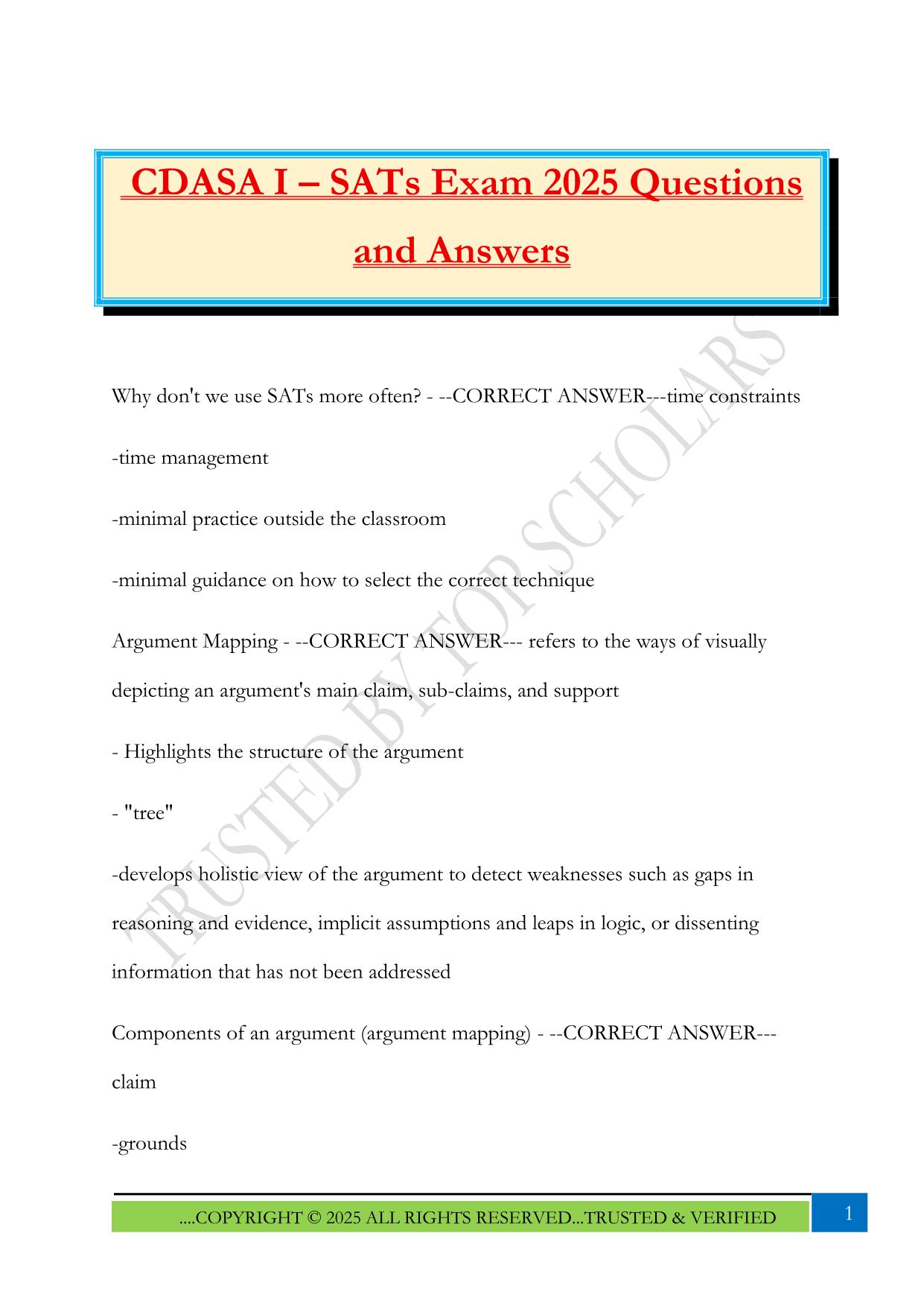 CDASA I – SATs Exam 2025 Questions and Answers