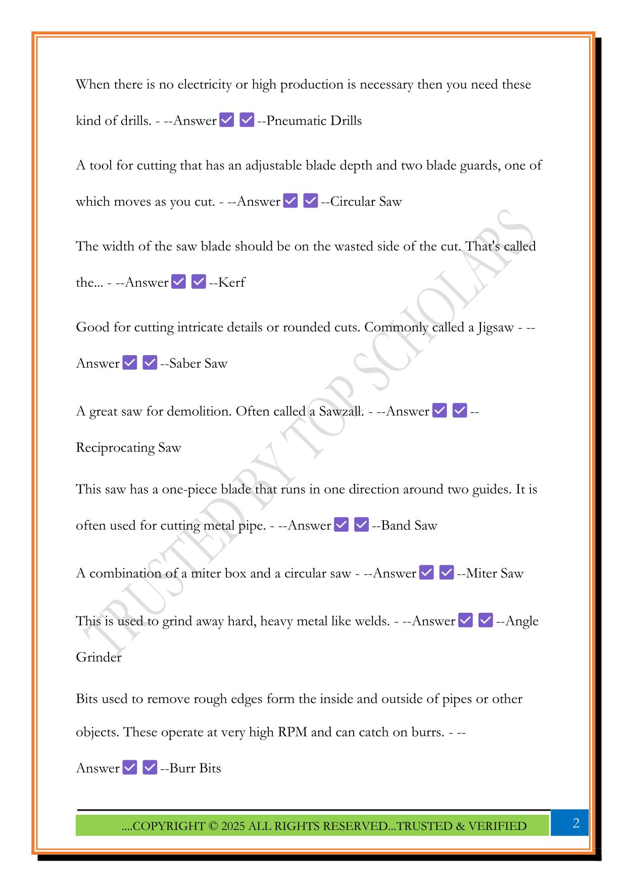 NCCER Power Tools Exam 2025 Questions and Answers